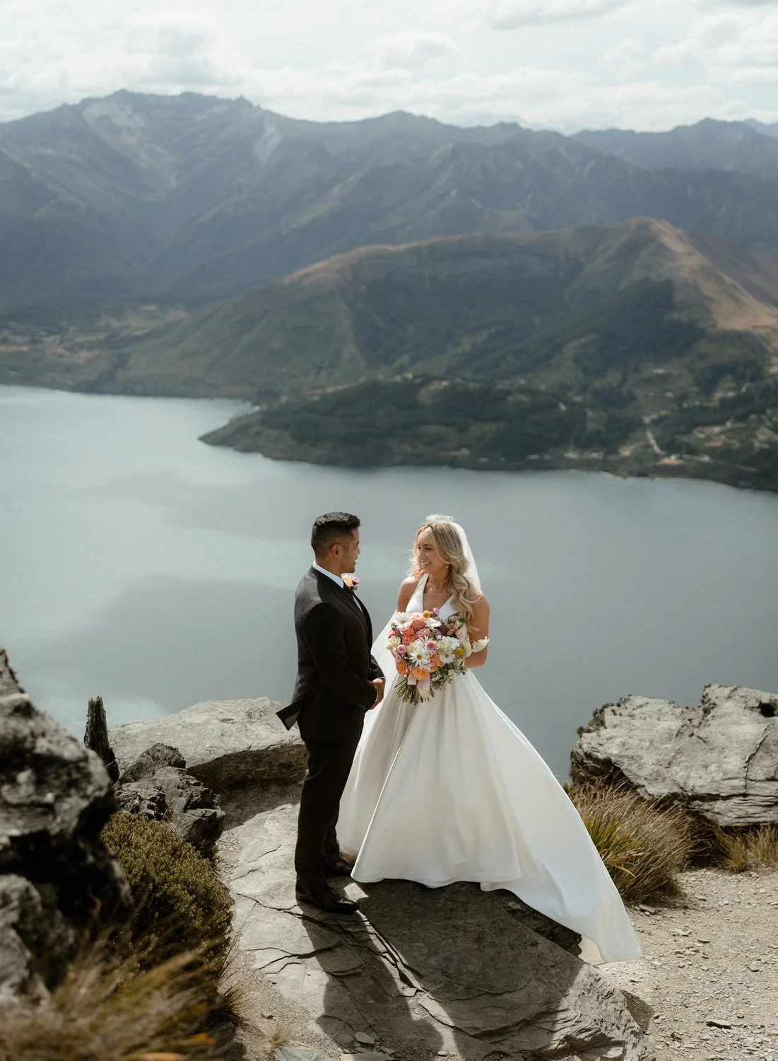 Queenstown Cecil Peak heli elopement couple in Summer