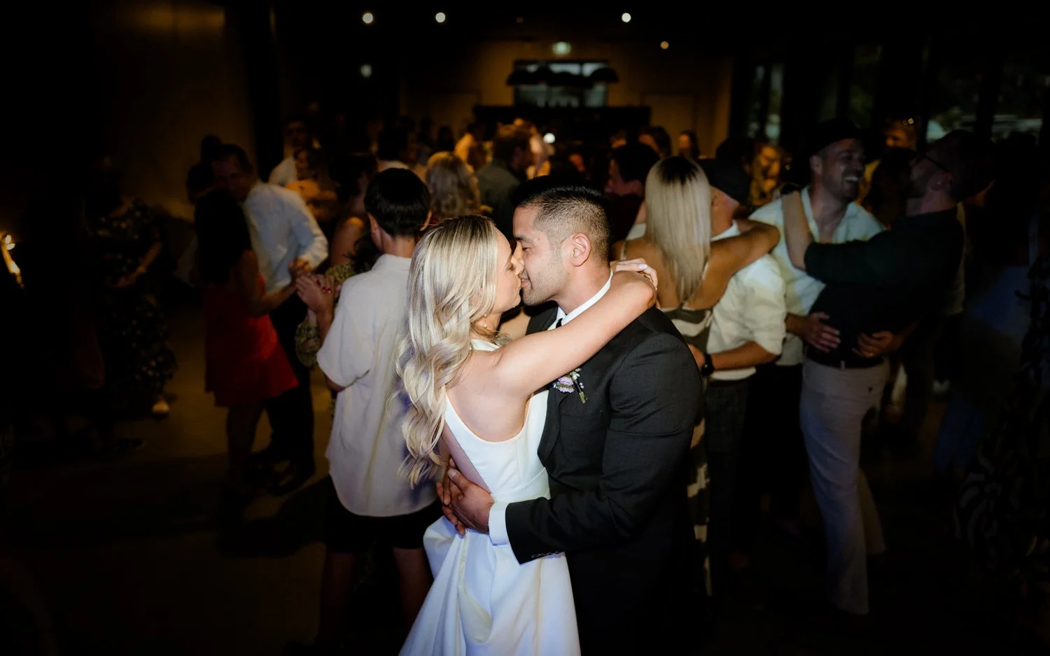 Bride and groom dancing at queenstown wedding at cargo brewery NZ