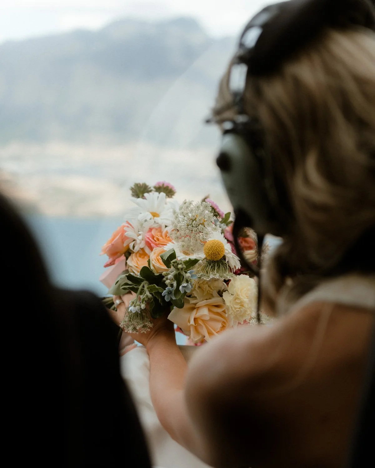 wedding bouquet in helicopter