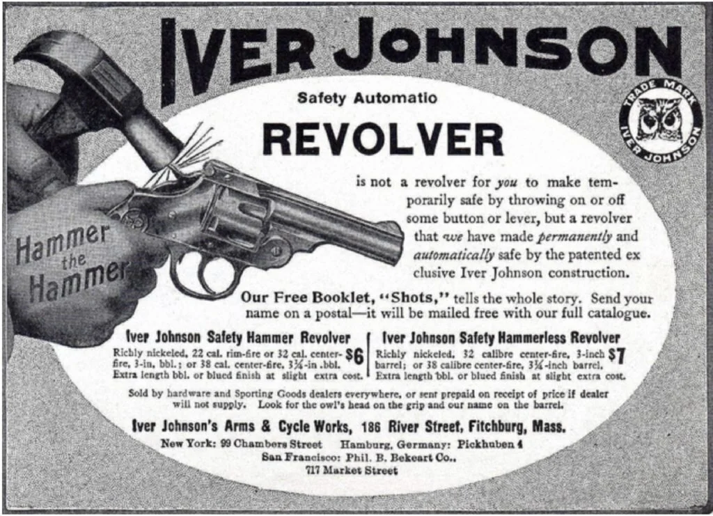 This Iver Johnson ad has always made me laugh. I wouldn’t necessarily recommend putting your gun to the '“hammer the hammer” test, I think it’s safer to just take their word for it.