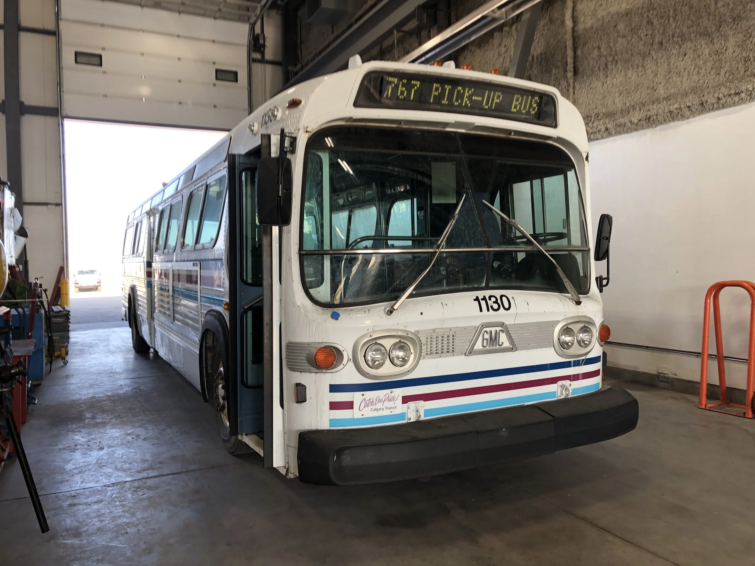1130 inside a shop for its first time in a decade, awaiting a CVIP inspection. Photo by Nick Blonski