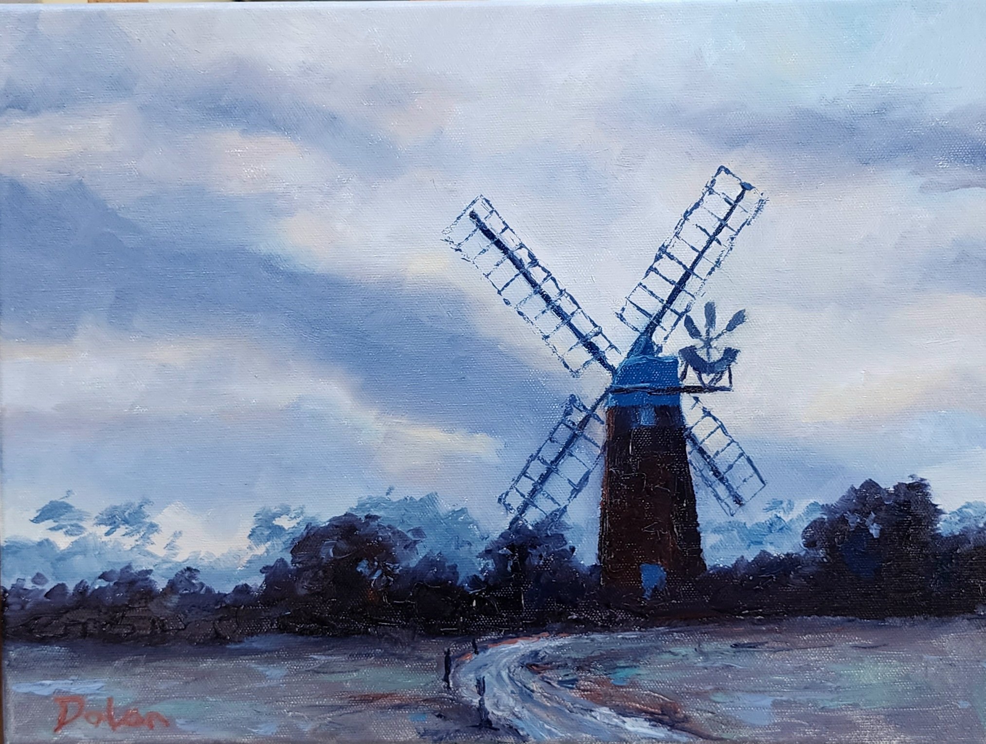 'Cley Mill' painted today as a demonstration/ tutorial at the Men's Shed. Painted from a photo I took back in 2015 while staying in Norfolk, UK while doing a home exchange. I loved the minimal soft colour palate offered by a winters morning in East A