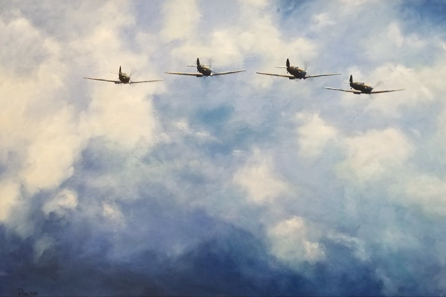'From the skies of the Pacific pours down a deathly hail', 70cm x 50cm
In early 1944 No 79 Squadron as part of No. 73 Wing was selected to support the US Army's Admiralty Islands campaign. On 29 February ,the United States 1st Cavalry Division began