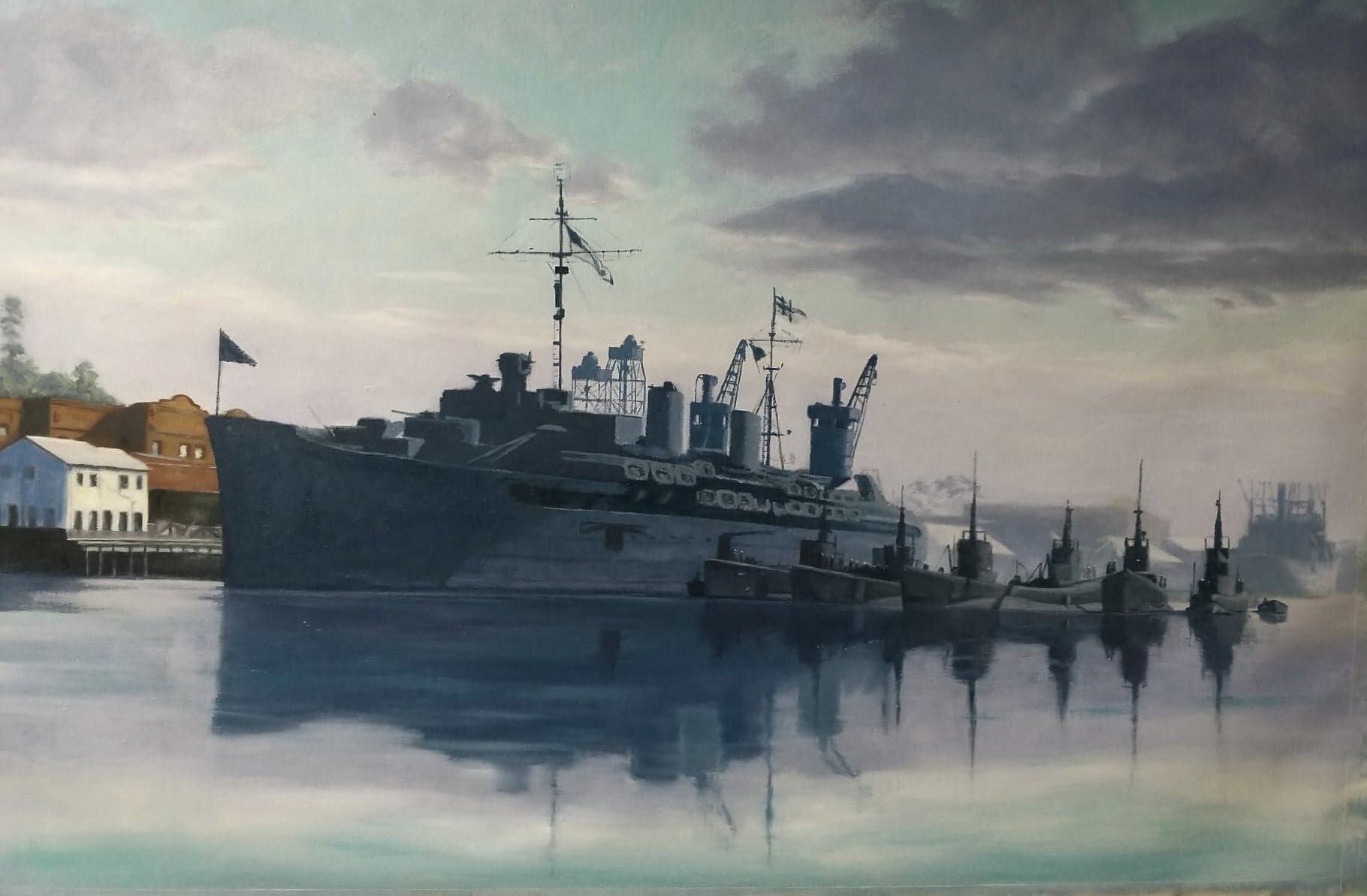 'A Safe Harbour', 90cm x 50cm
The first Americans arrived in Brisbane on 22 December 1941, and by mid-1943 the number in Australia had risen to 150,000 with the largest concentrations in Queensland near Brisbane, Rockhampton, and Townsville including