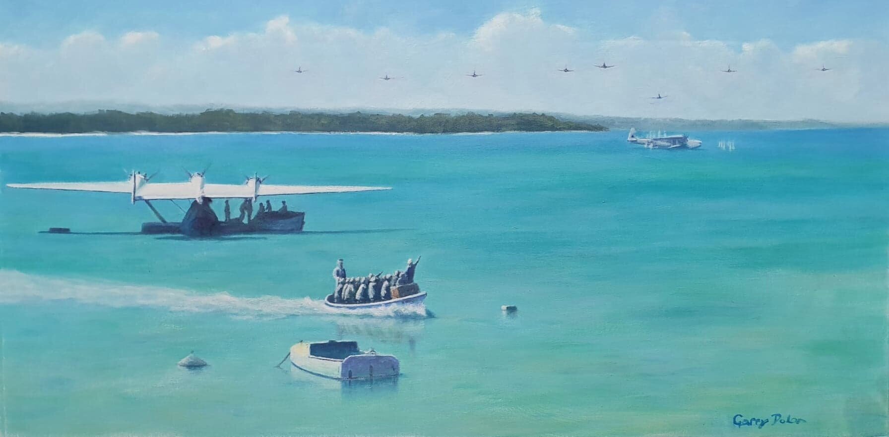 'Attack on Paradise', 90cm x 45cm
Built on the pearling trade, these days Broome is a popular a beach resort town full of tourists from around the world and acts as the gateway to the wild Kimberley region of Western Australia
Broome was of strateg