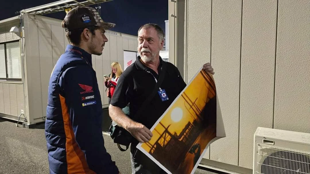 Talking art with Honda MotoGP star, Joan Mir at Motegi, Japan
