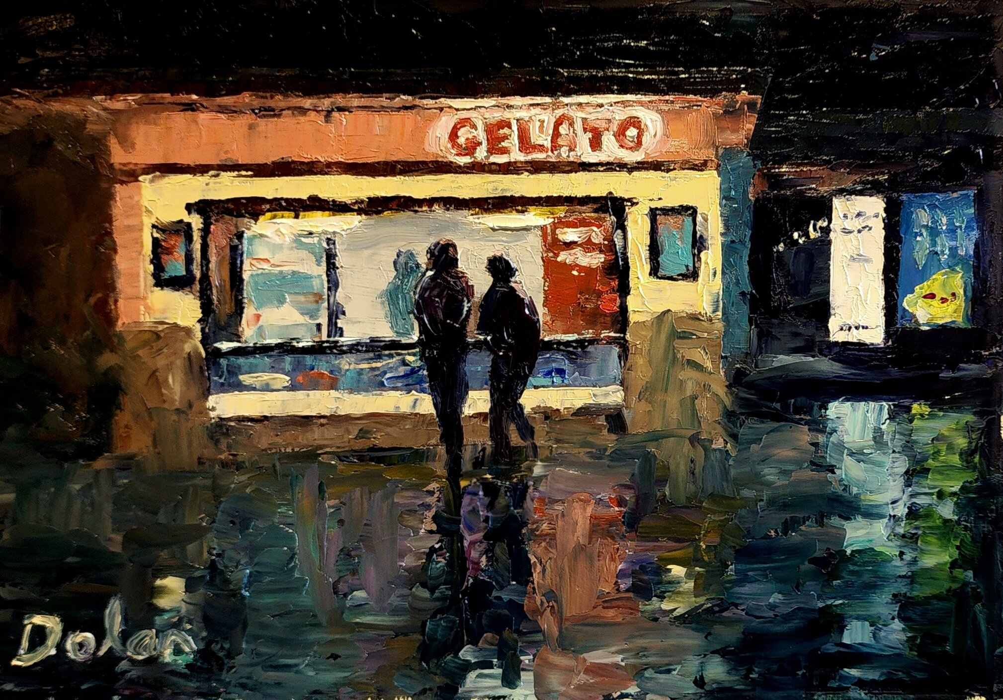 Gelato in winter, painted en plein air. Oil on canvas. $1500AUD