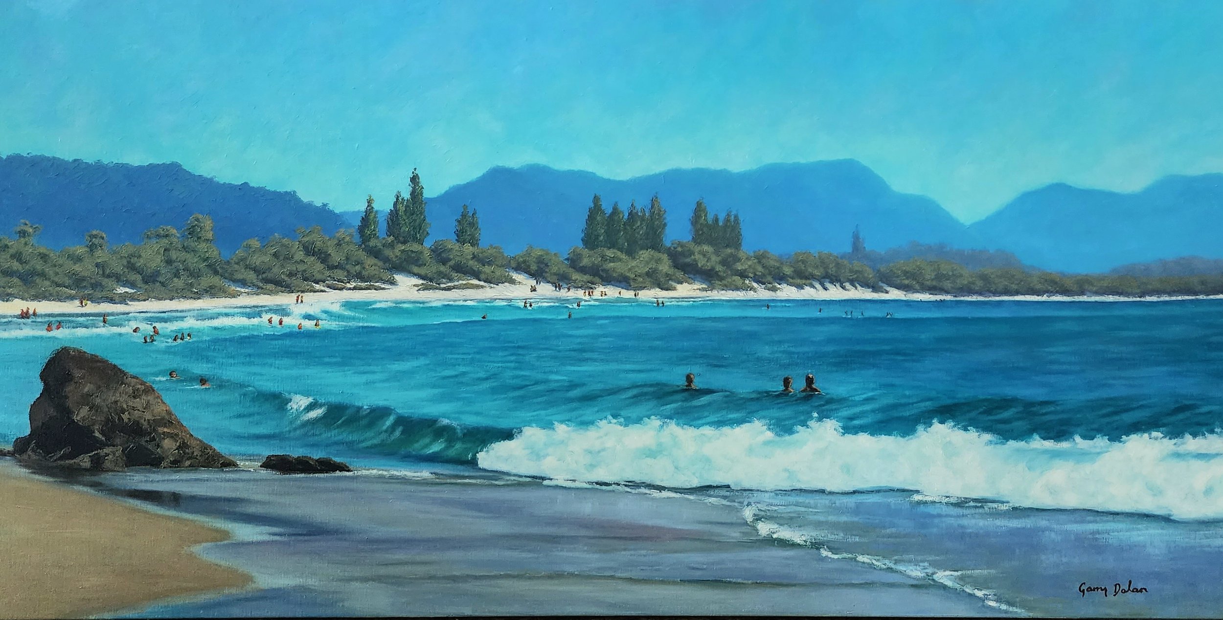 'Summer weekend at Byron Bay', oil on stretched canvas 180cm x 90cm. - $5500 AUD
