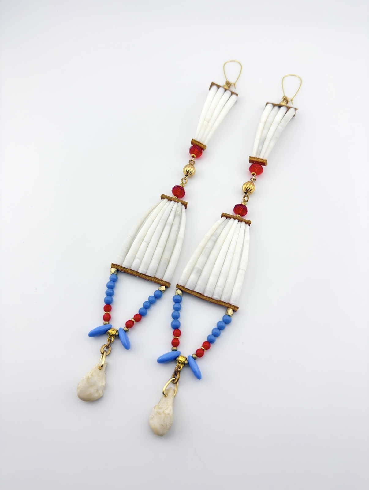 EJNA LARGE 2 TIERED DENTALIUM SHELL EARRINGS W/ ELK IVORY 2