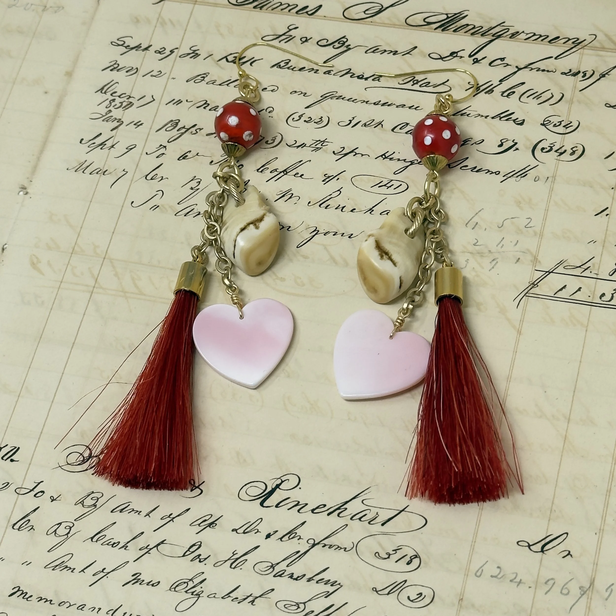 RED TRADE BEAD CHANDELIER EARRINGS 3