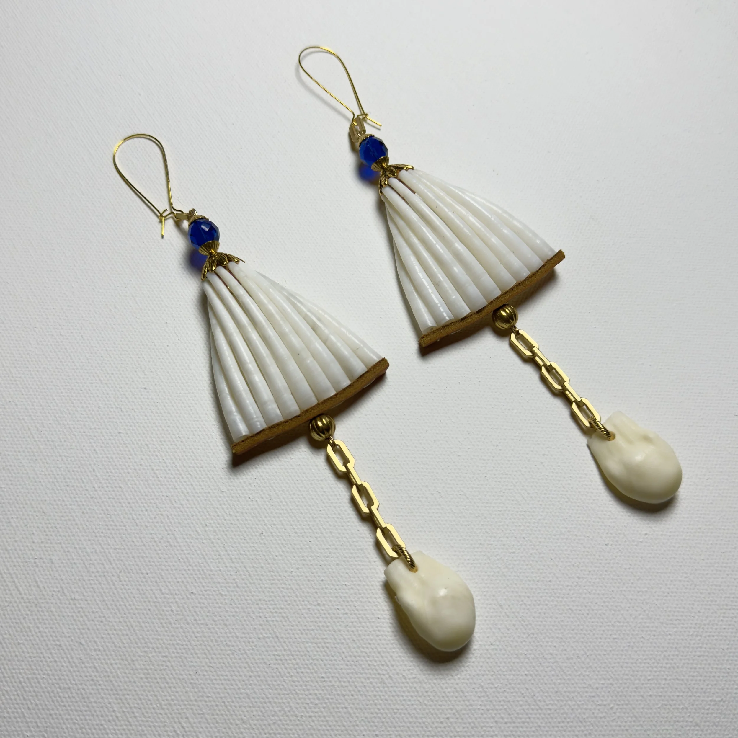 LARGE DENTALIUM SHELL EARRINGS W/ ELK IVORIES