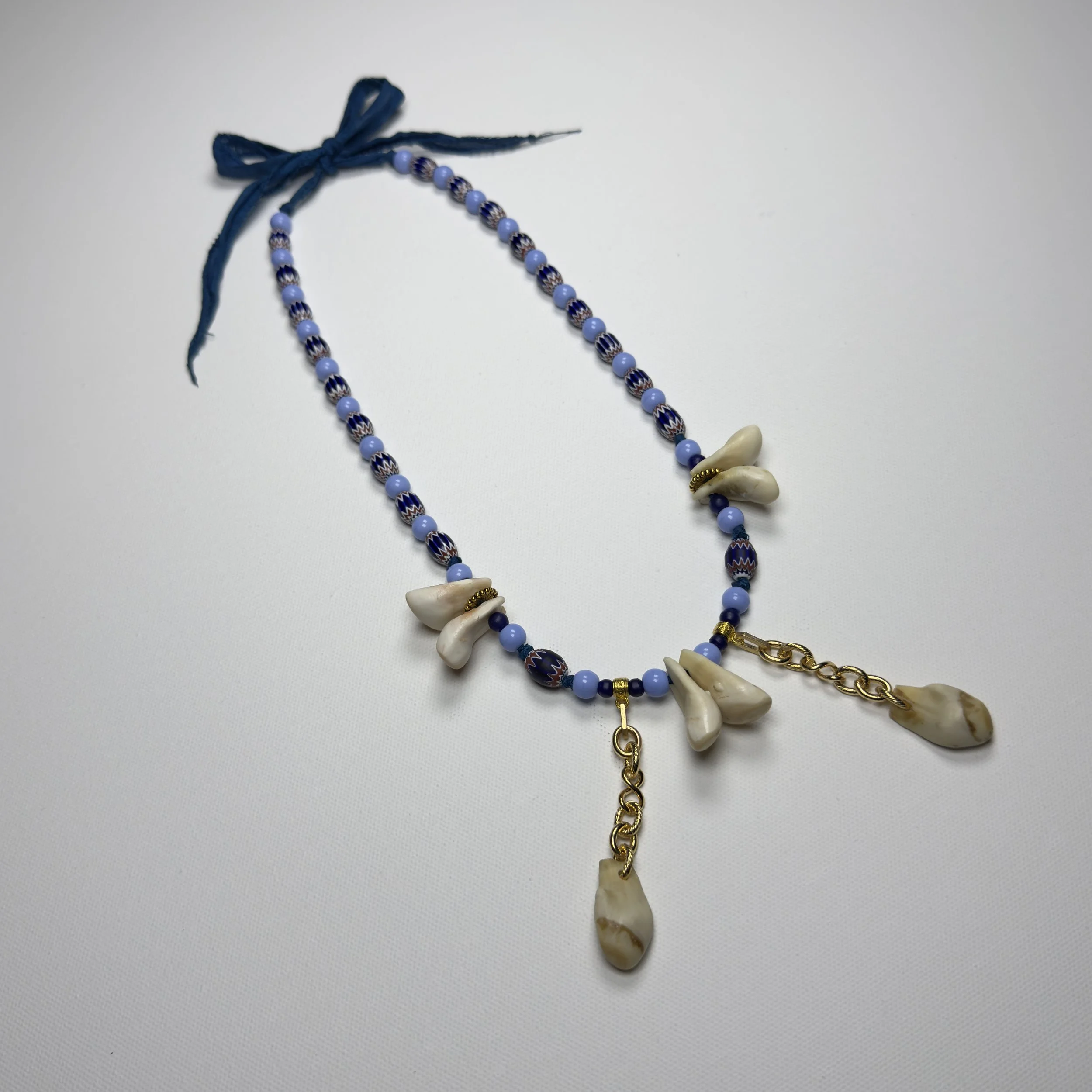 ELK IVORY AND CHEVRON NECKLACE ON WIDE SILK RIBBON