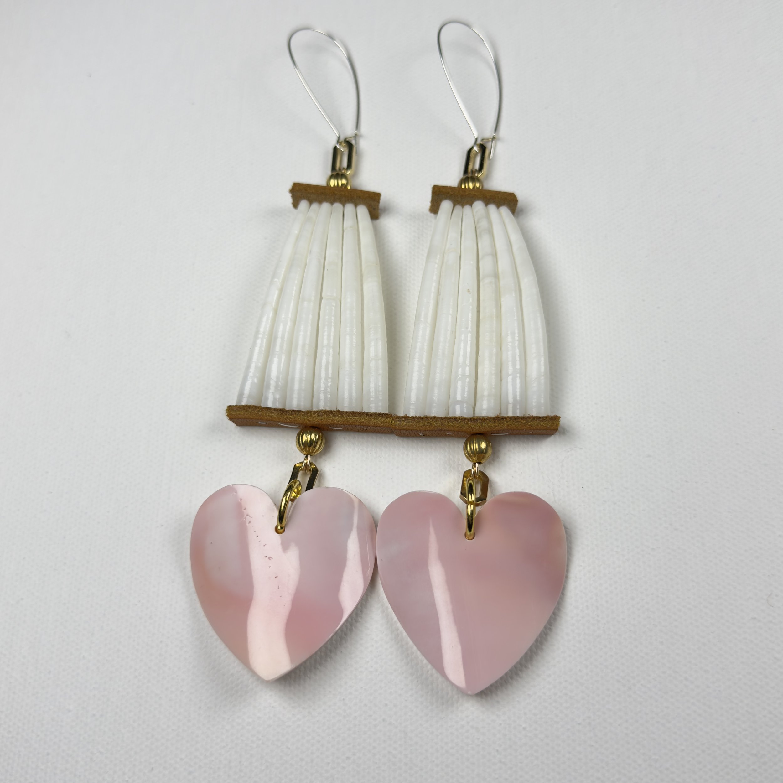 LUX DENTALIUM EARRINGS W/ PINK HEART CONCH SHELLS