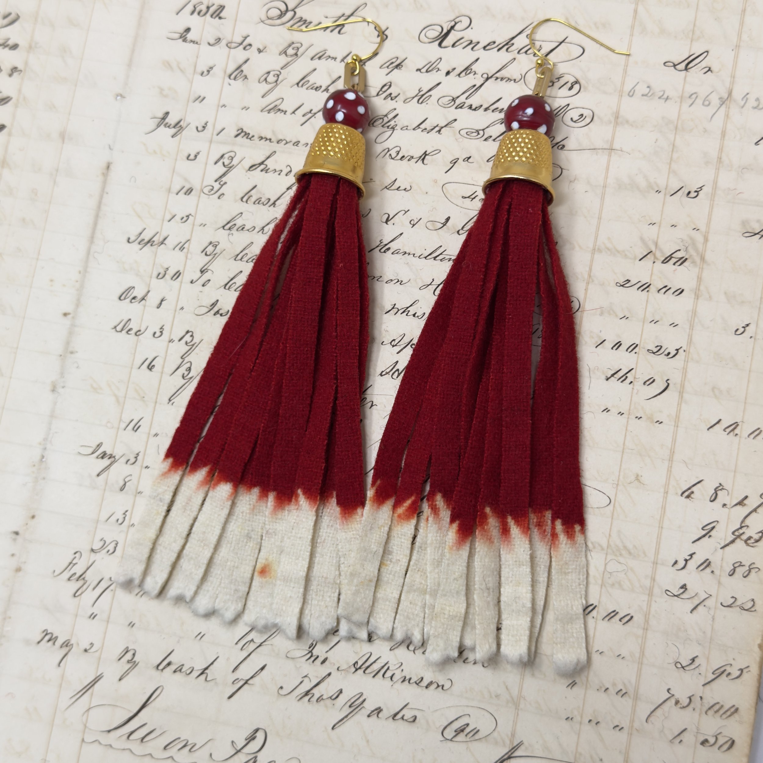 TRADE BEAD AND TRADE CLOTH EARRINGS 16 *SHORTER PAIR