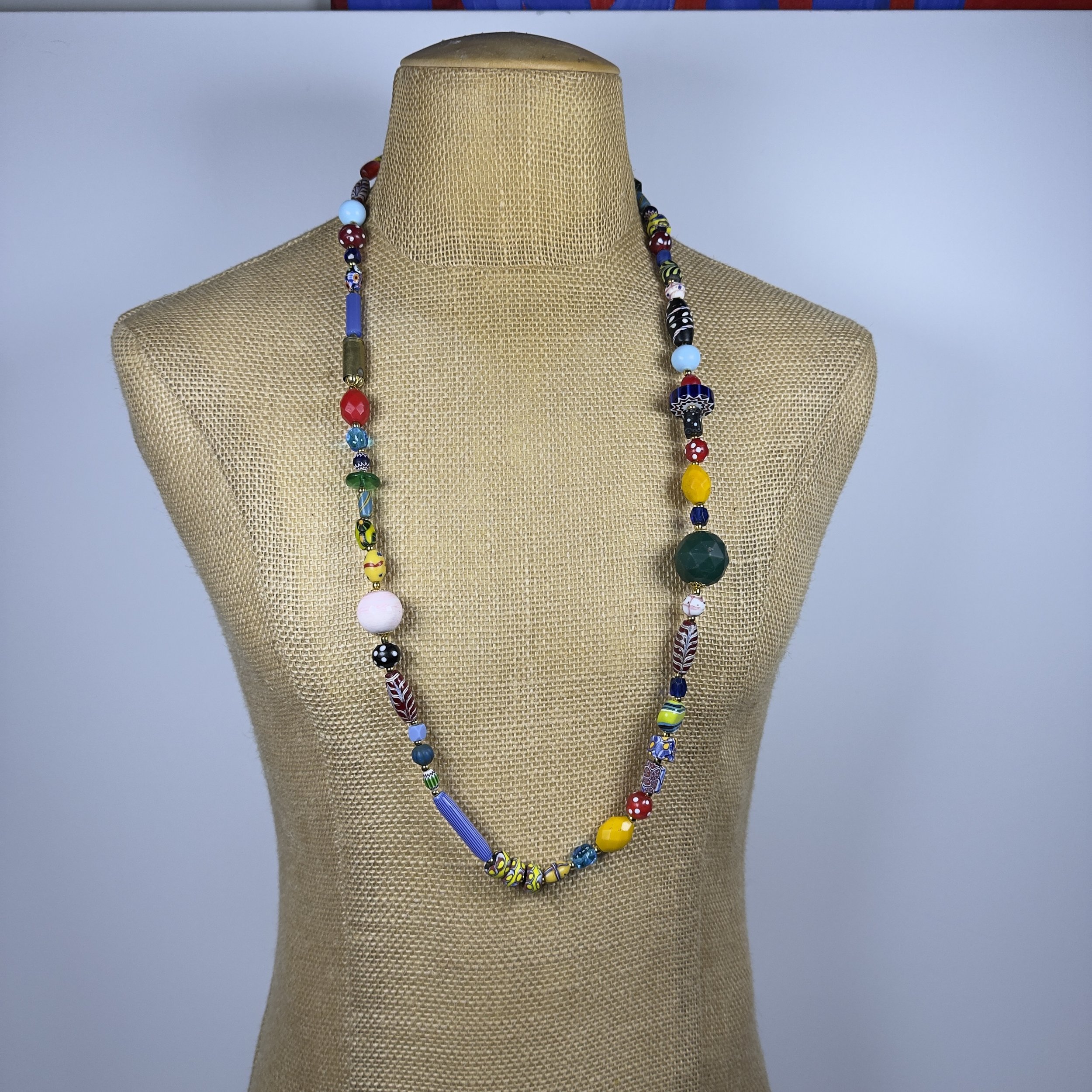 #3 "CHIEFS NECKLACE". TRADE BEAD SOUP NECKLACE WITH LARGE PINK CONCH BEADS