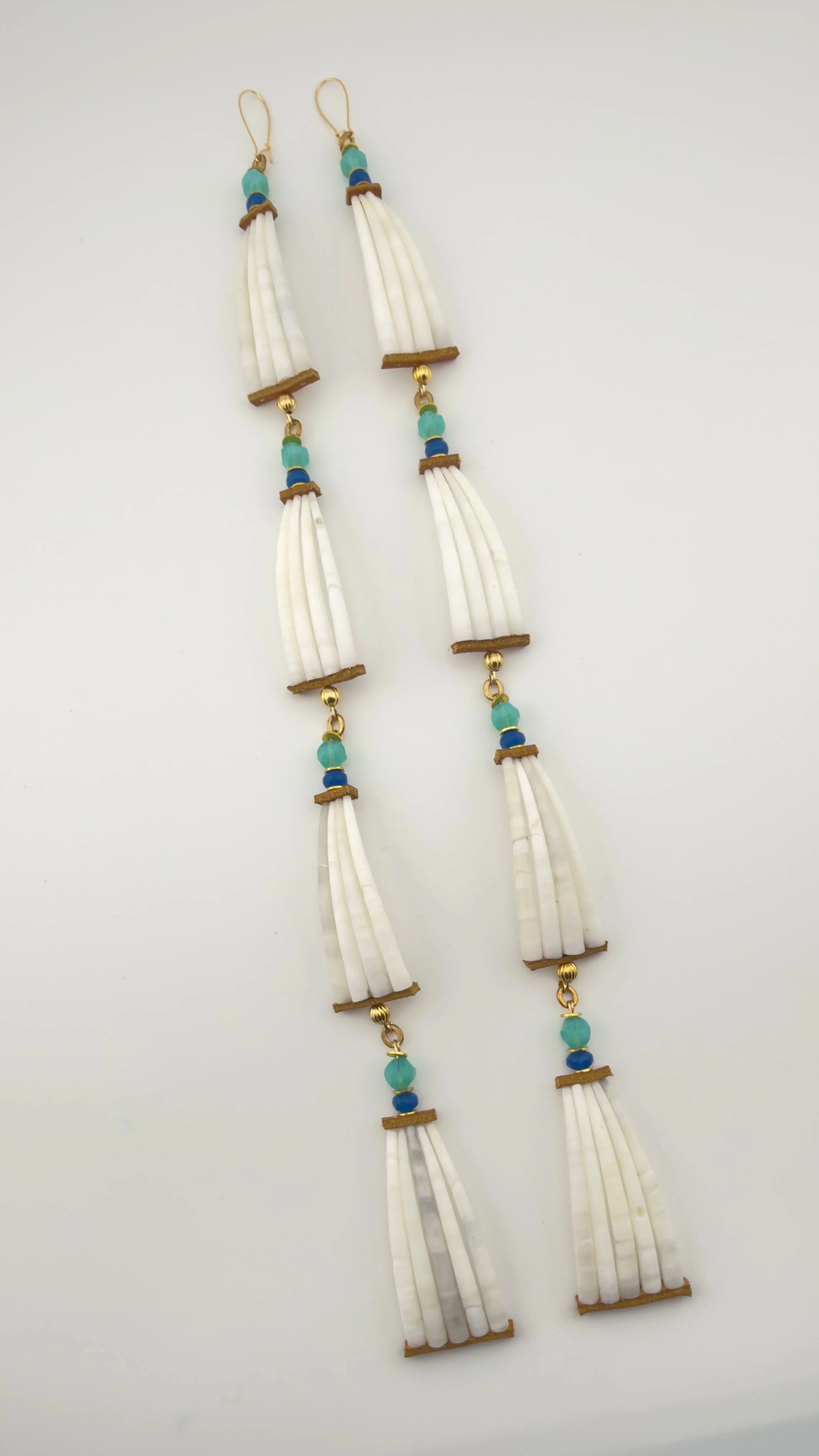 EJNA LONG 4 TIERED DENTALIUM SHELL EARRINGS