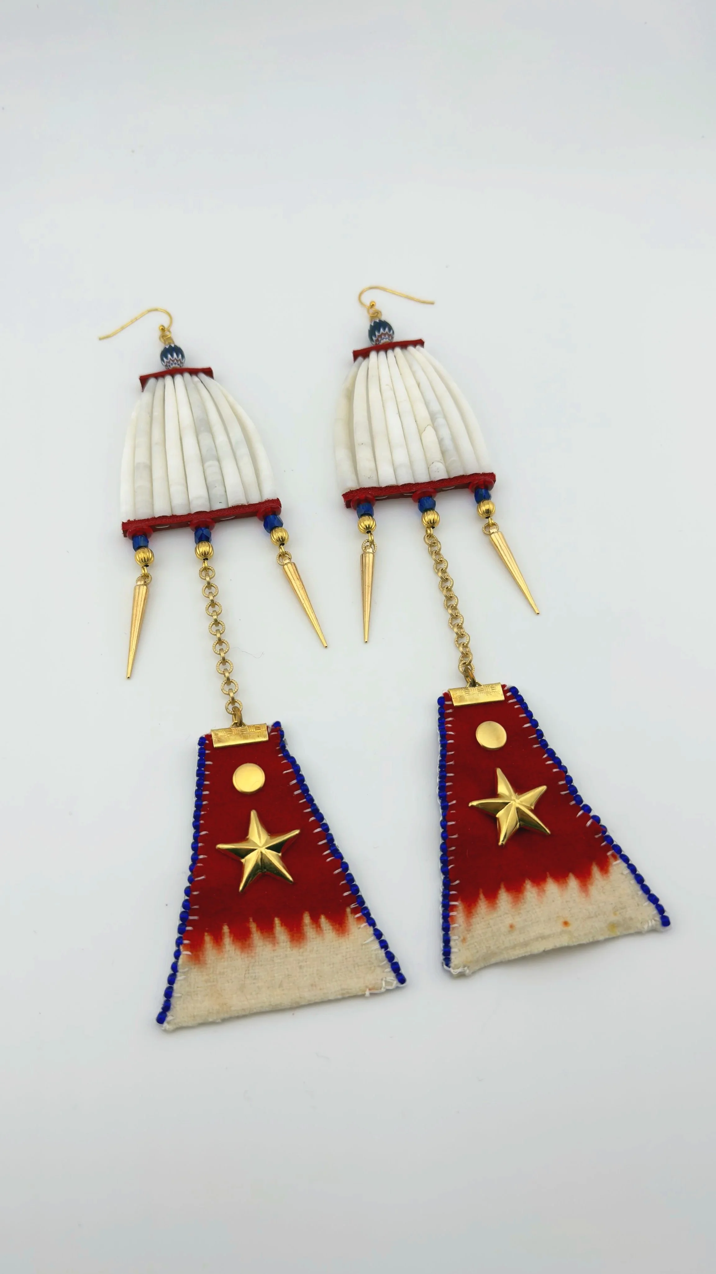 EJNA LARGE DENTALLIUM EARRINGS WITH RED TRADE CLOTH 4