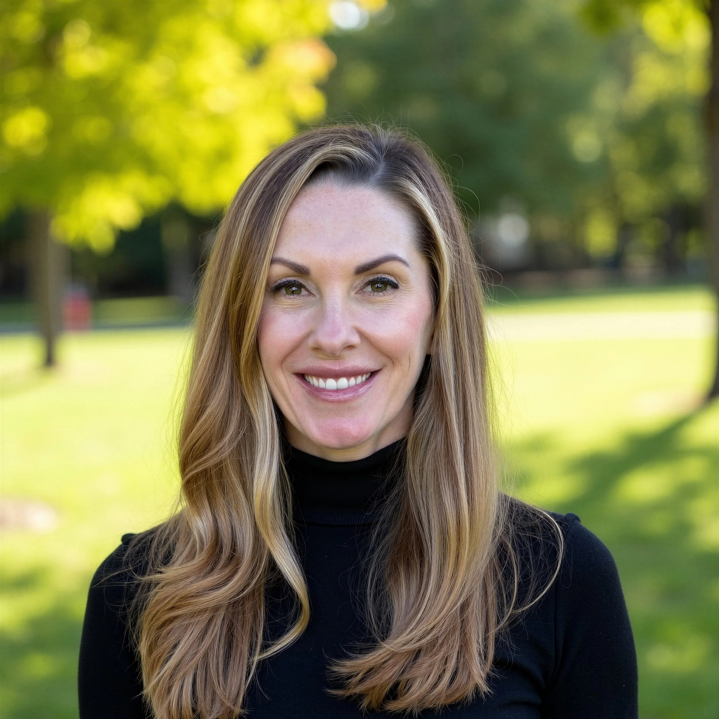 Dr. Jennifer King is a woman wearing a dark sweater in summer weather. 