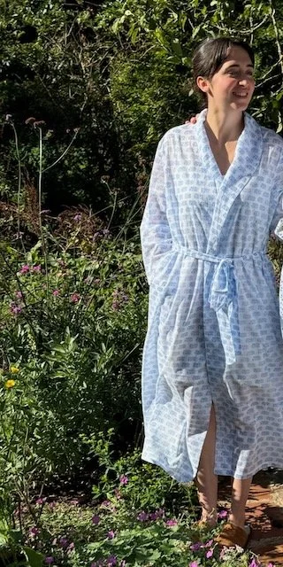 Blue / White Elephant  Voile Dressing Gown