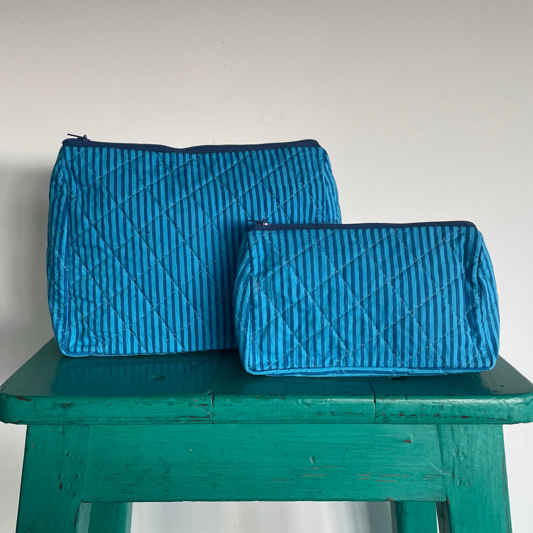 Blue on Blue Stripe Washbag