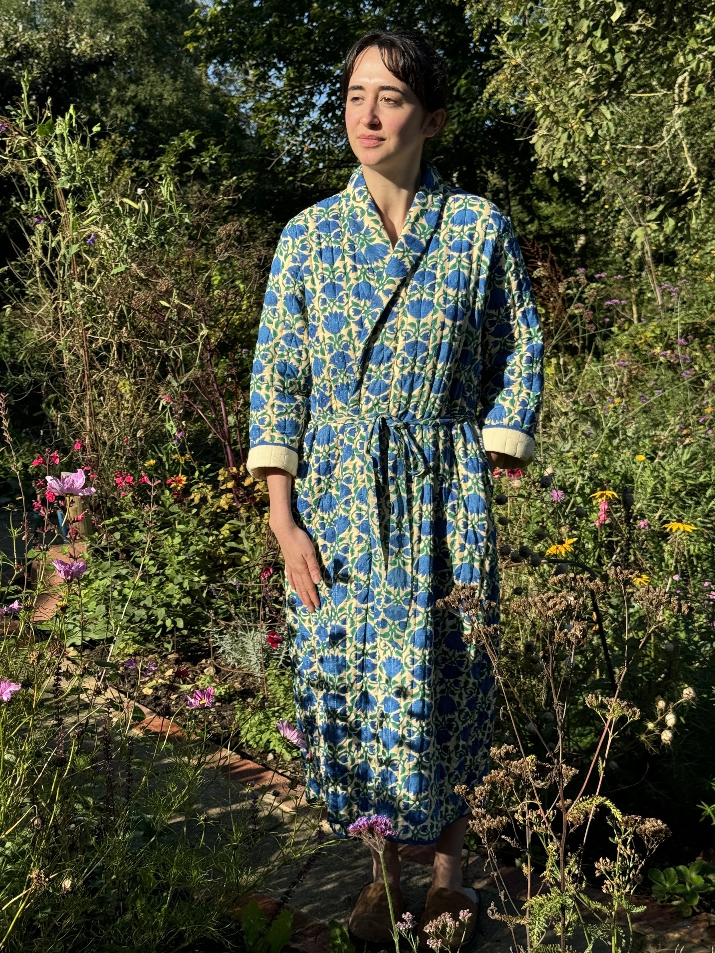 Blue Lotus Quilted Dressing Gown  Rani Organic Cotton