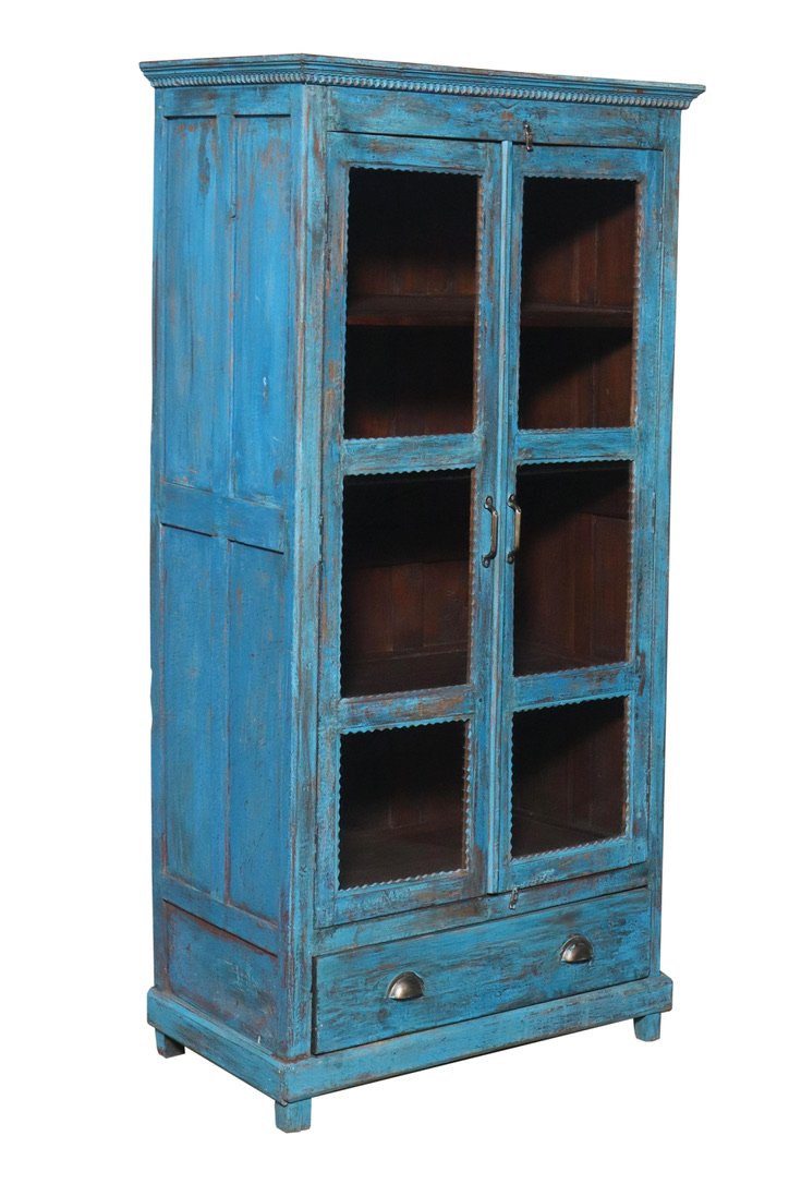 Scalloped Blue Glass Fronted Cupboard
