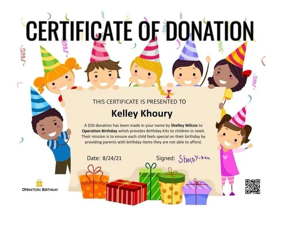 ❤️✨🎁 GIVE THE GIFT OF GIVING 🎁✨❤️

Looking for that special and unique birthday gift? 

Make a donation on behalf of someone you love. After making a donation, you can select a recipient to be notified of your gift. We&rsquo;ll send them an e-Certi