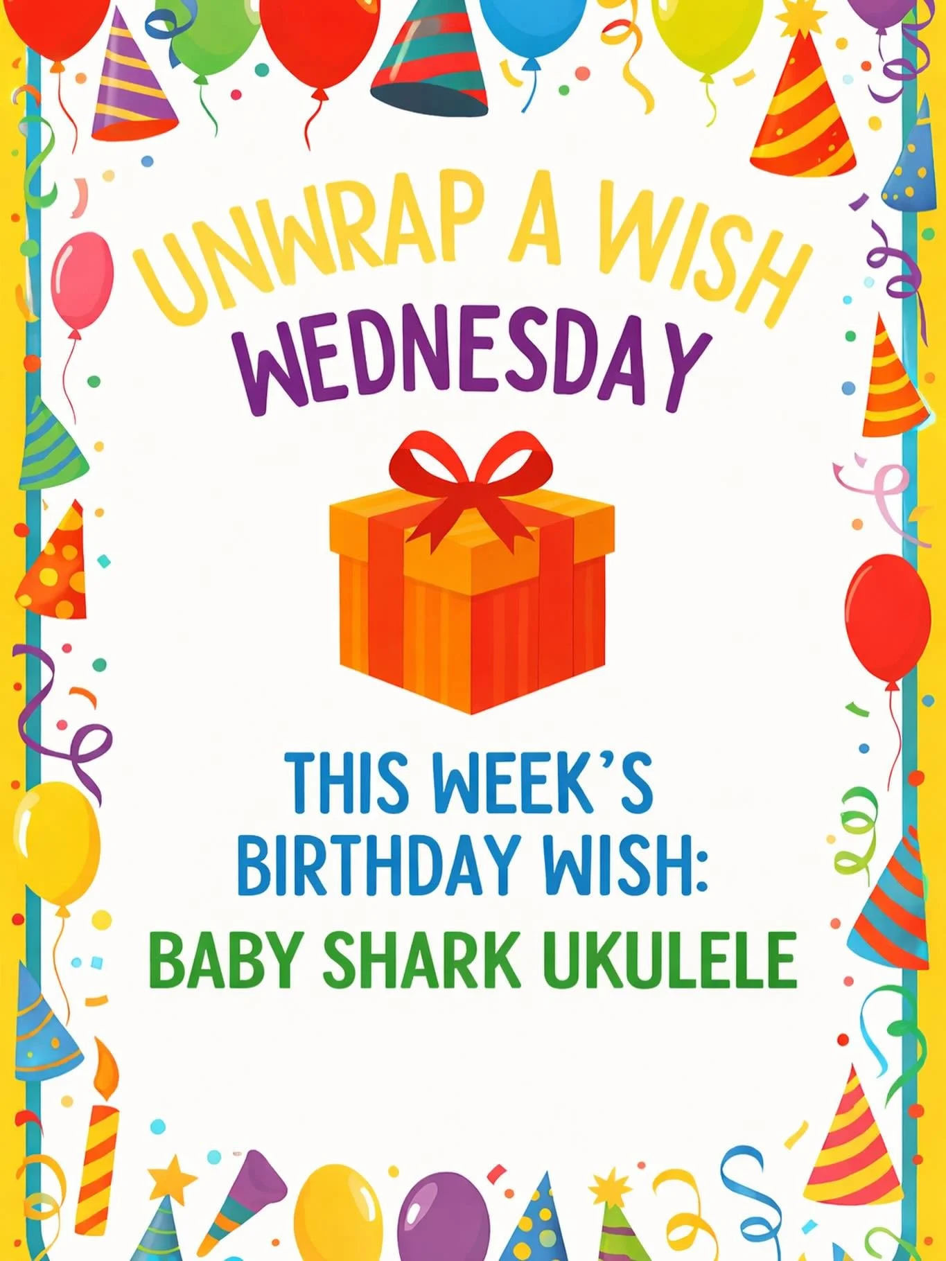 🎁 It&rsquo;s Unwrap a Wish Wednesday 🎁

This week&rsquo;s birthday wish is for a ✨ baby shark ukulele ✨ For one child, this gift means the feeling that their birthday truly matters.

The cost? Just $19 on Amazon 📦 One donation. One &ldquo;yes.&rdq