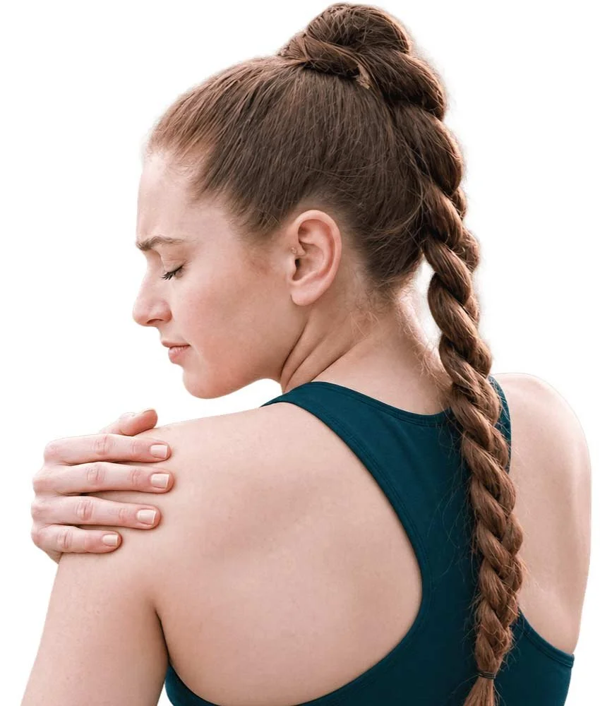 woman holding her shoulder due to a sports injury