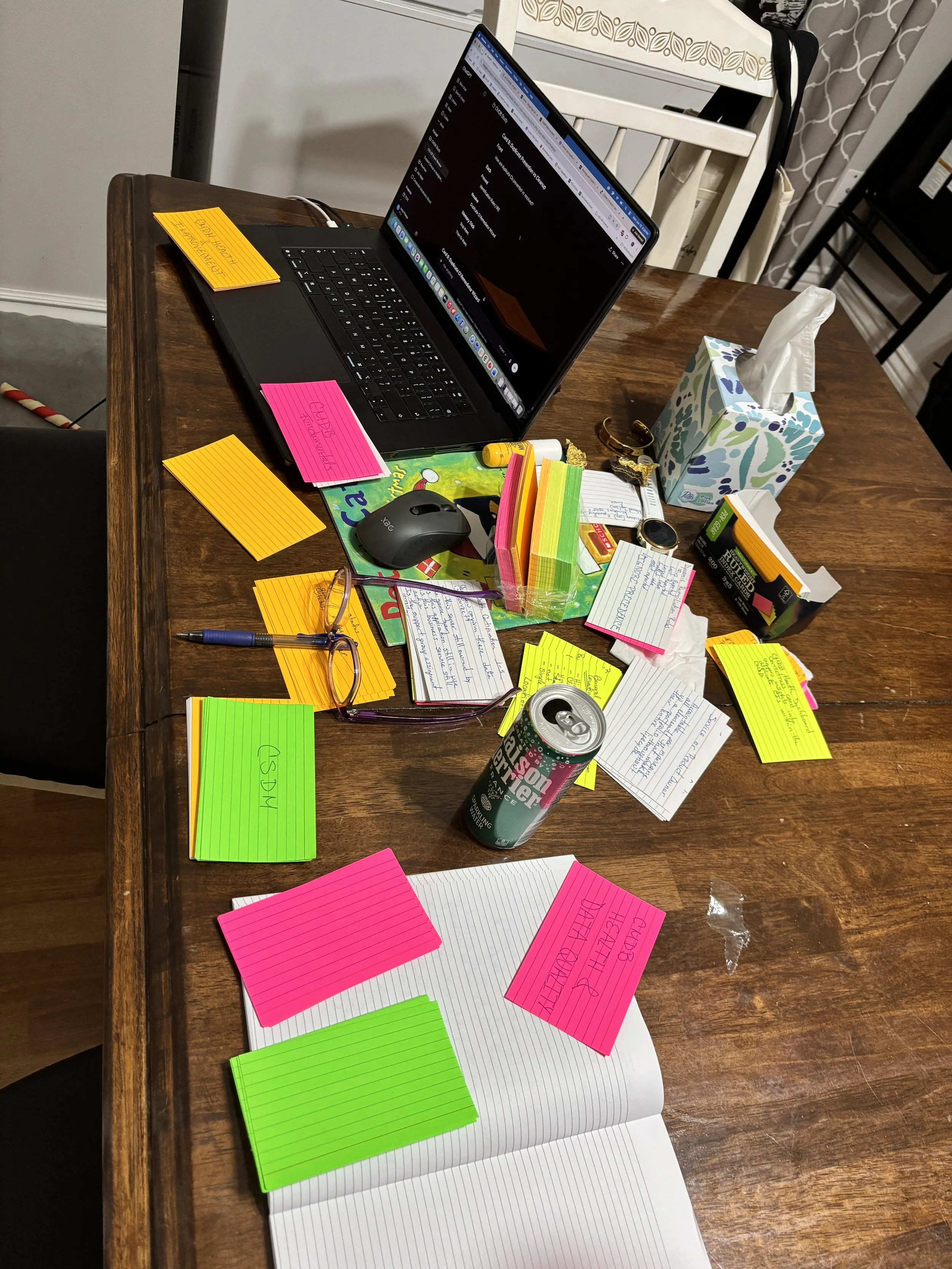 Laptop with index cards open