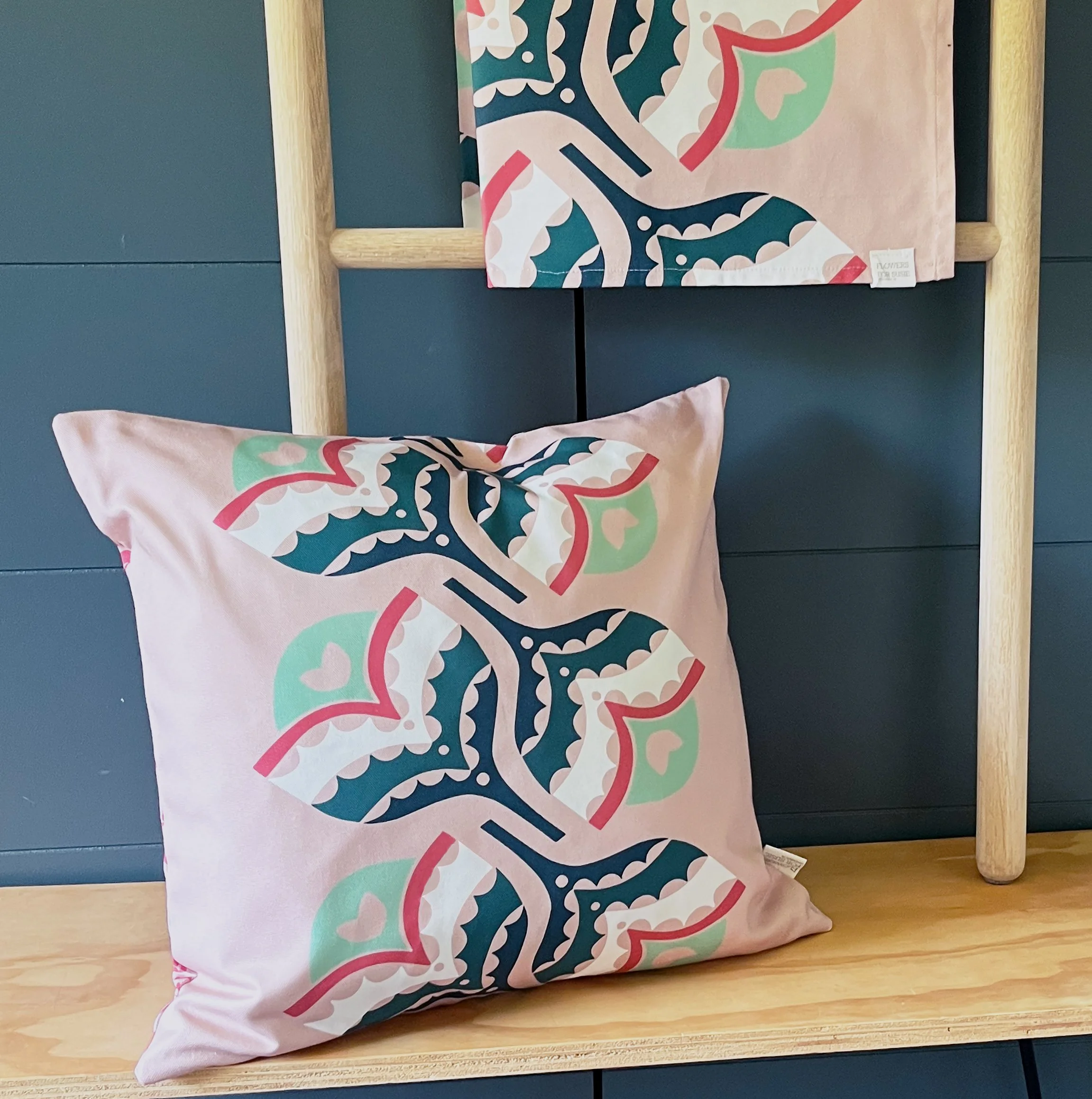 NEW Handmade Double-Sided Flowering Heart Print Cushion | 45cm Multicoloured | British Made