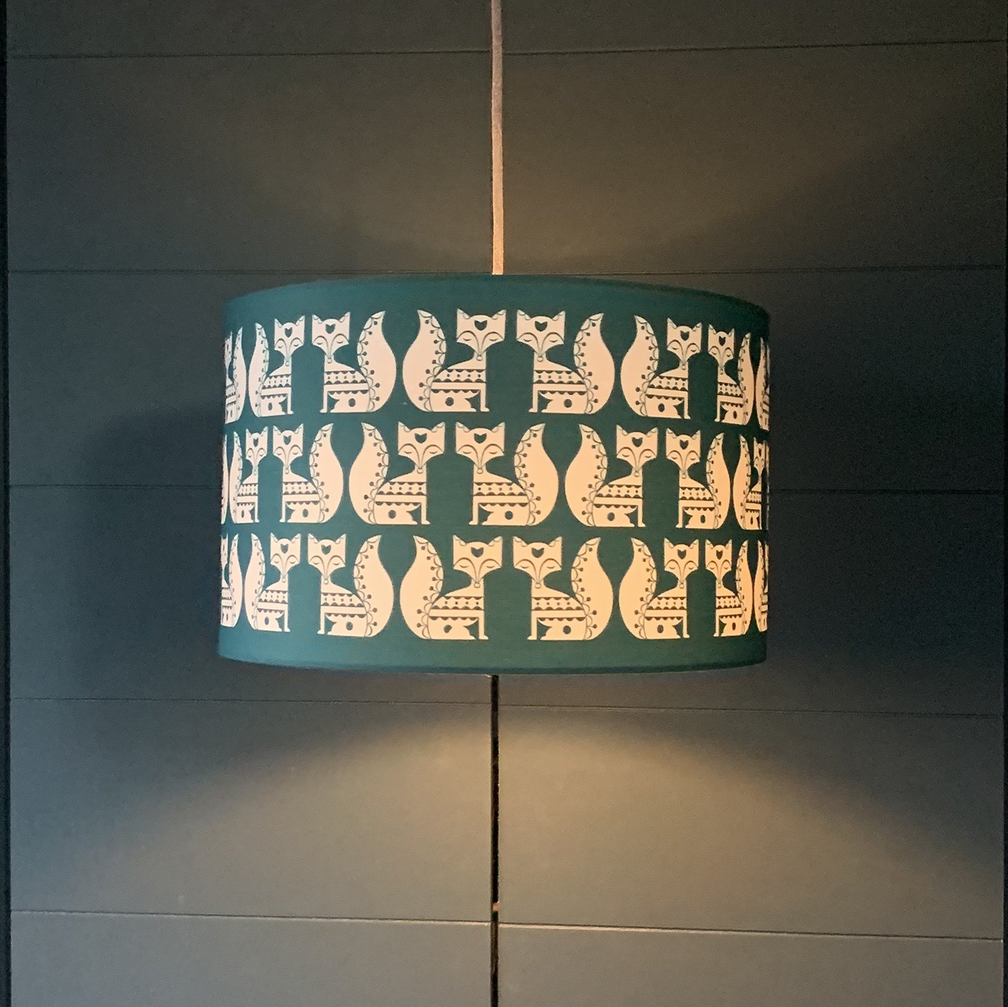 Handmade Fox Print Lampshade - 40cm Teal Blue | British Made - SLIGHT SECOND