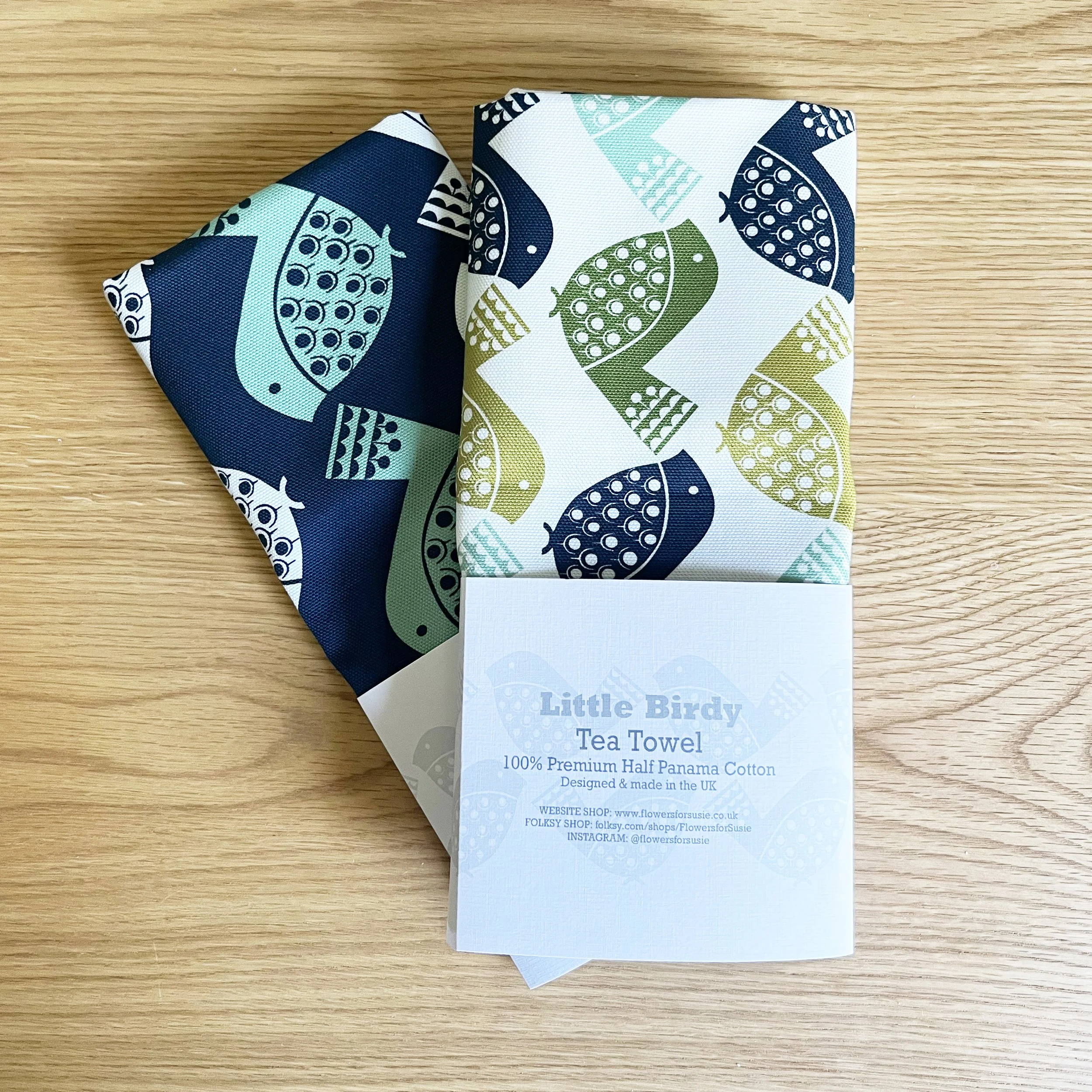 Bird Print Tea Towel Twin Pack | British Made - Mix & Match