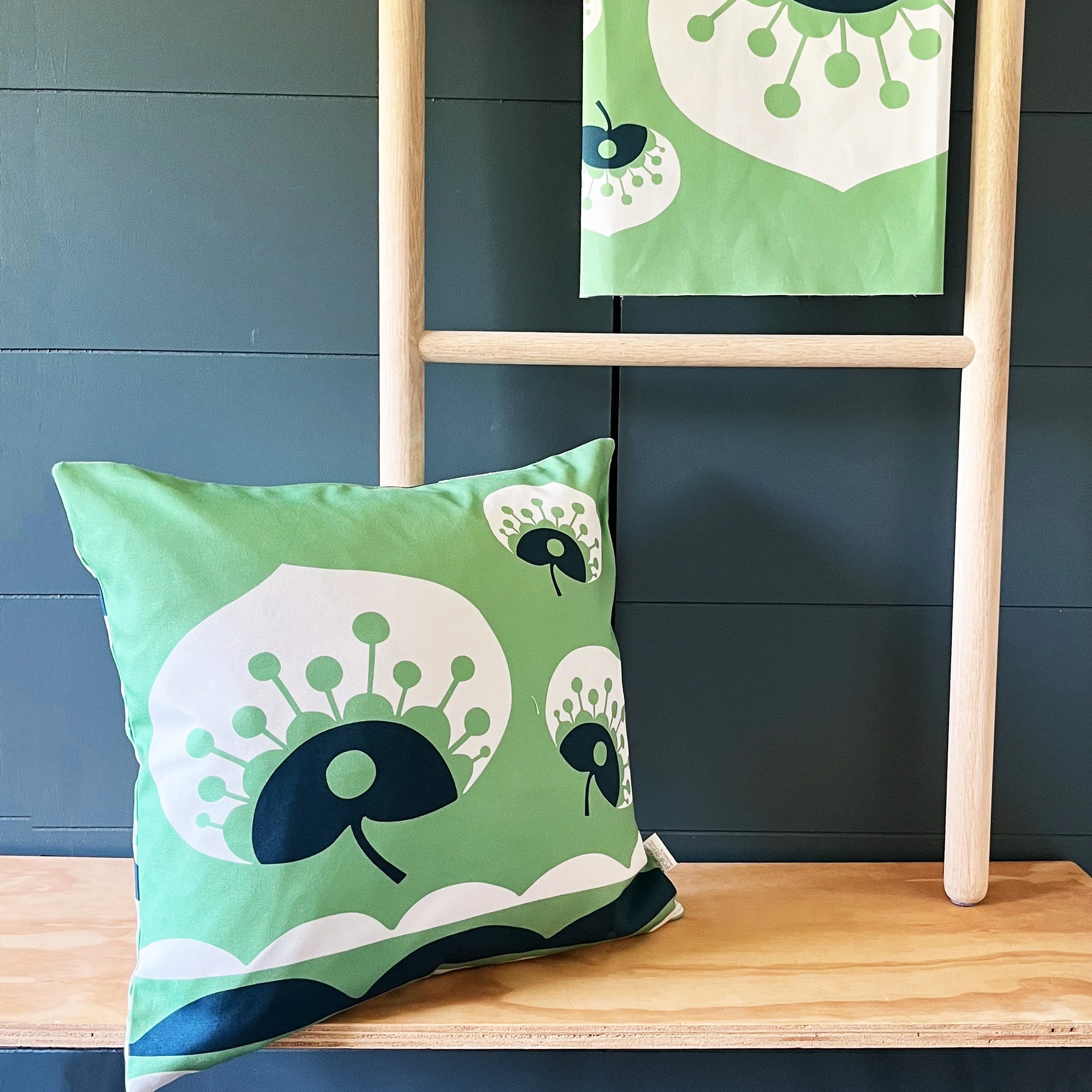 Handmade Double-Sided Lily Pad Leaf Print Cushion - 45cm Multicoloured | British Made