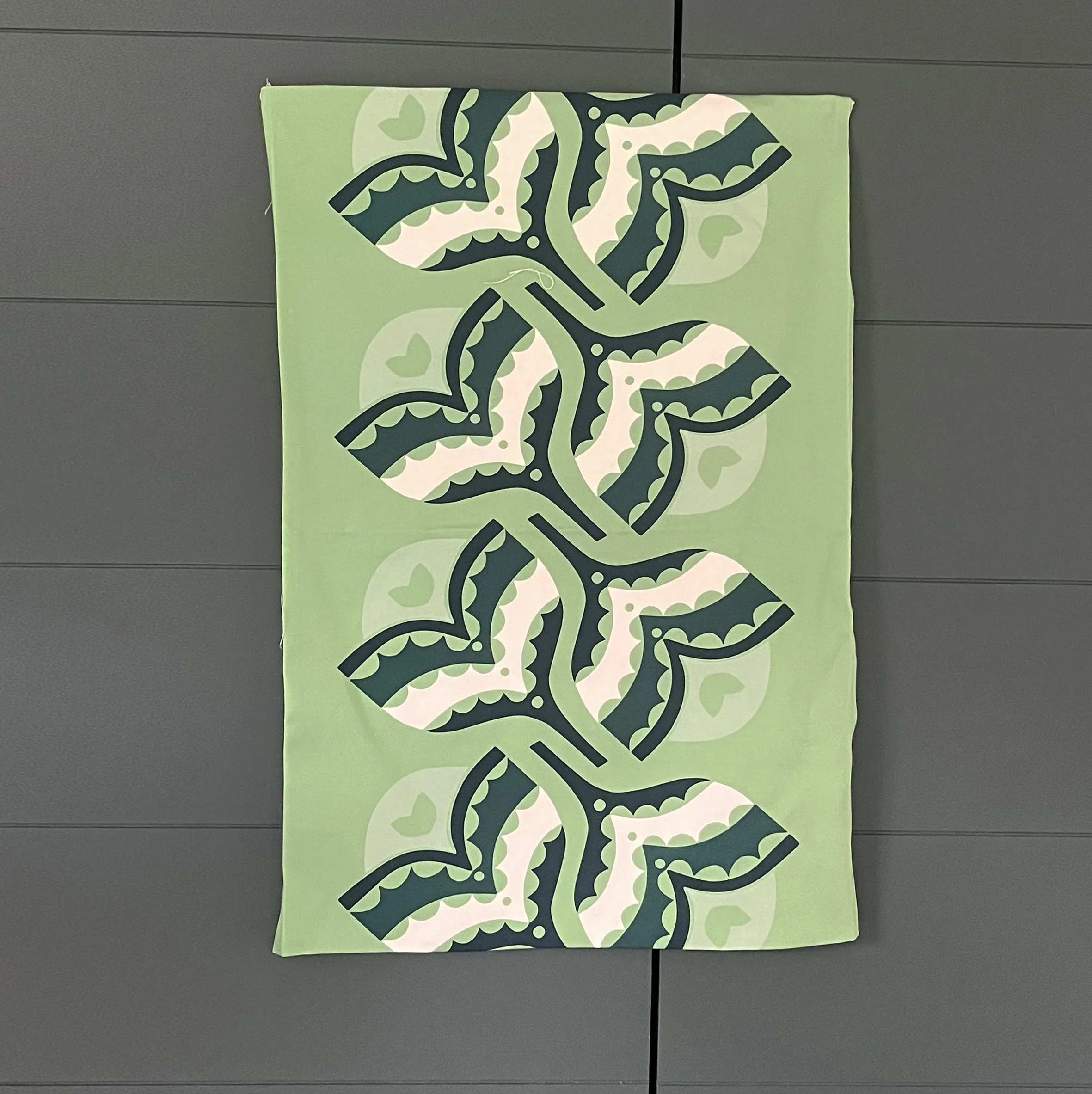 SAMPLE  Flowering Heart in greens & blues | Cotton Tea Towel British Made
