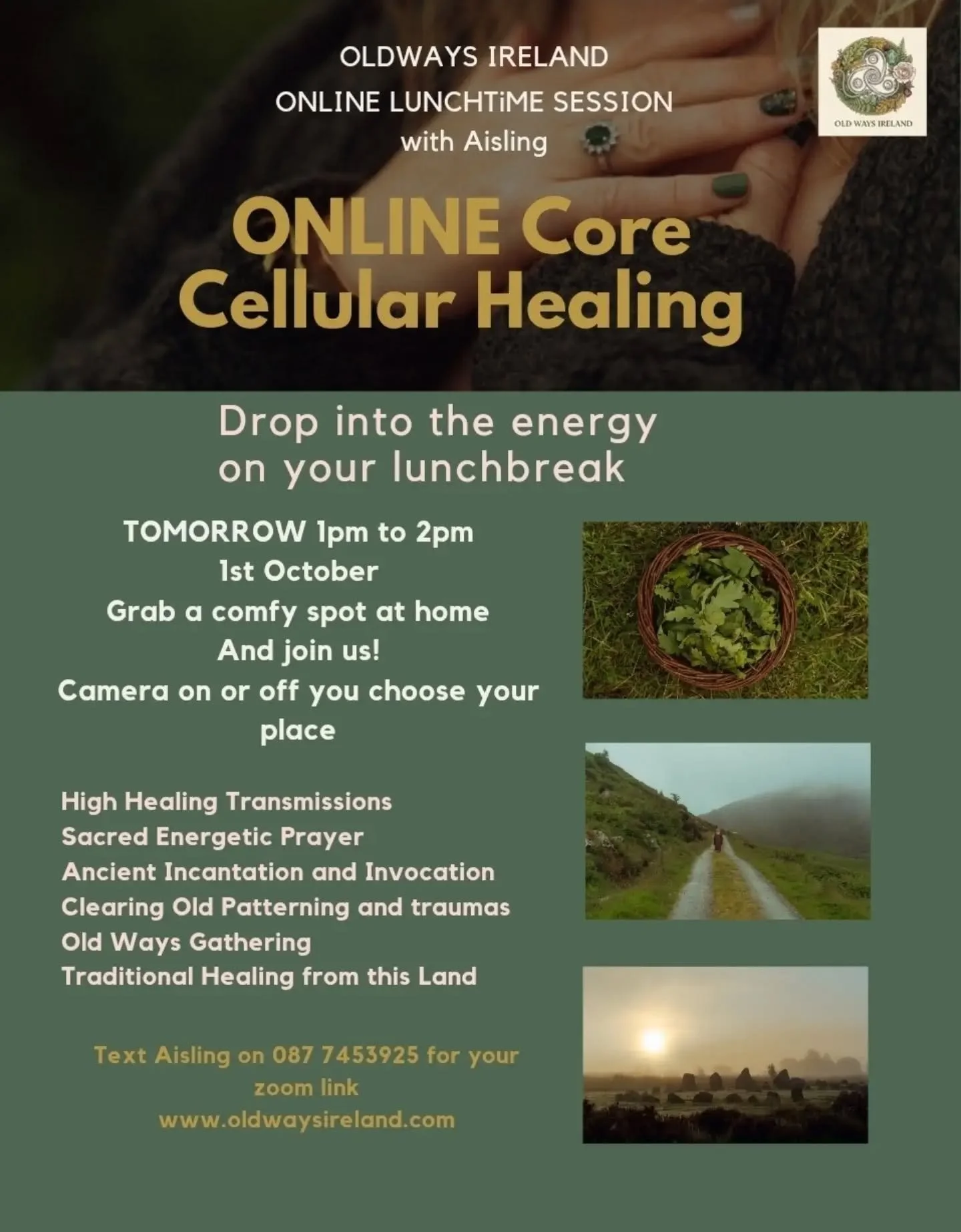 Join me TOMORROW ONLINE for a opening of the circle during your LUNCHBREAK 1pm to 2pm

Drop into the energy of pure love and ancient wisdom from beyond the veil. 

Open up an ontention for yourself and join us ONLINE for a breathtaking moment of conn