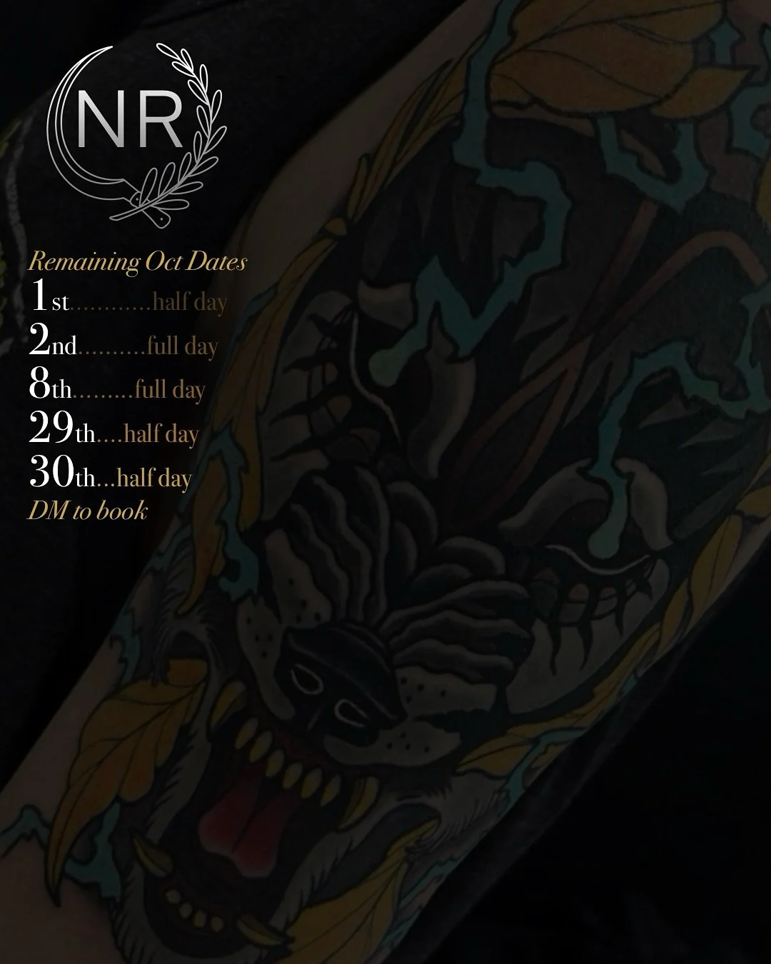 I&rsquo;ve got just a few openings left this October! 🎃 I&rsquo;d love to fill them with some Halloween-inspired pieces, or anything in my favorite styles&mdash;traditional and neotraditional. If spooky season isn&rsquo;t your thing, I&rsquo;m alway
