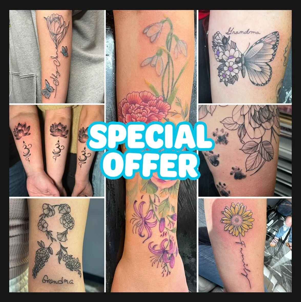 ✨Holiday Tattoo Special ✨

As the holiday season approaches, I&rsquo;m offering a special on family and memorial tattoos &mdash; a heartfelt way to honor loved ones, celebrate family bonds, or share something meaningful with a partner.

Whether it&rs