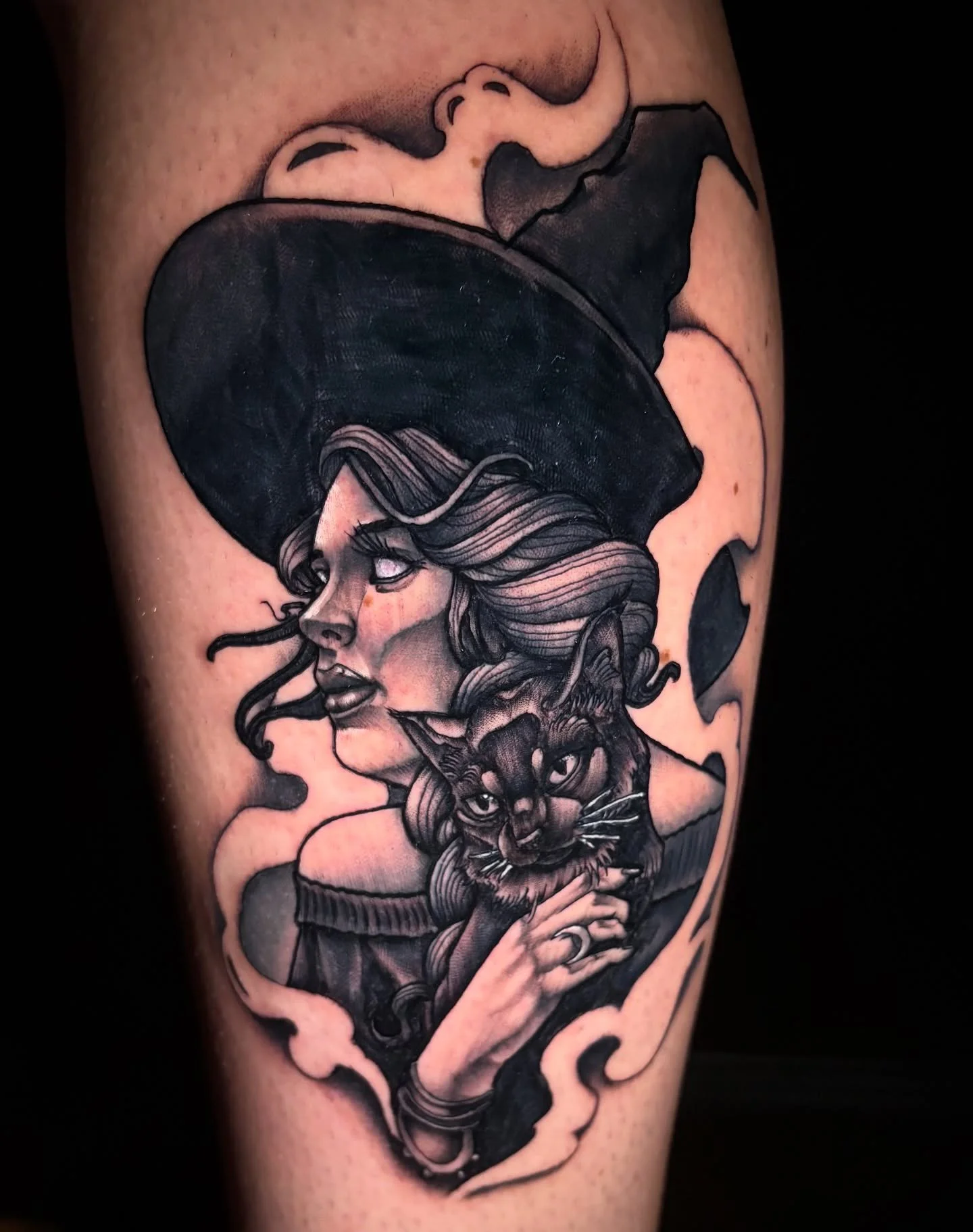 This witch and cat for Jenna was a blast to put together and tattoo. I have to give a huge shoutout to @mikey_ruck for his tips and pointers on this design. #axysrotary #tattooloverscare  #tattooawards #tattoo #tattoos #tattooed #tattoosleeve #tattoo