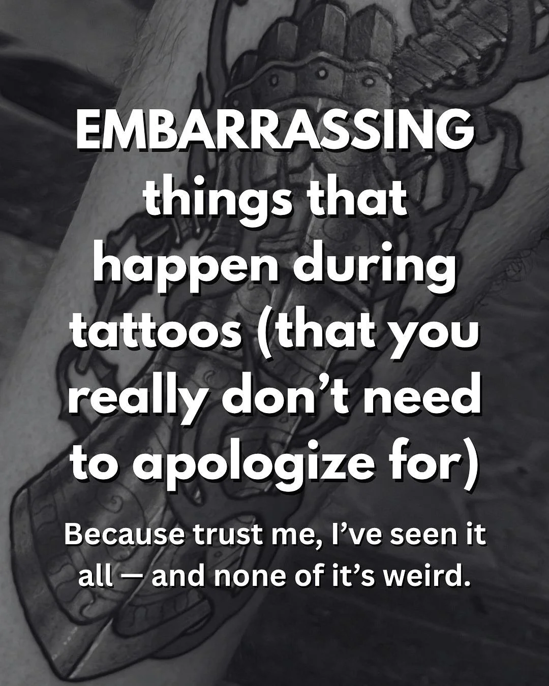 Ever feel like you need to apologize for something during your tattoo appointment? 😅
Trust me &mdash; you don&rsquo;t.

Sweating, zoning out, making weird faces, not shaving, even dozing off &mdash; it&rsquo;s all totally normal. Your body&rsquo;s j