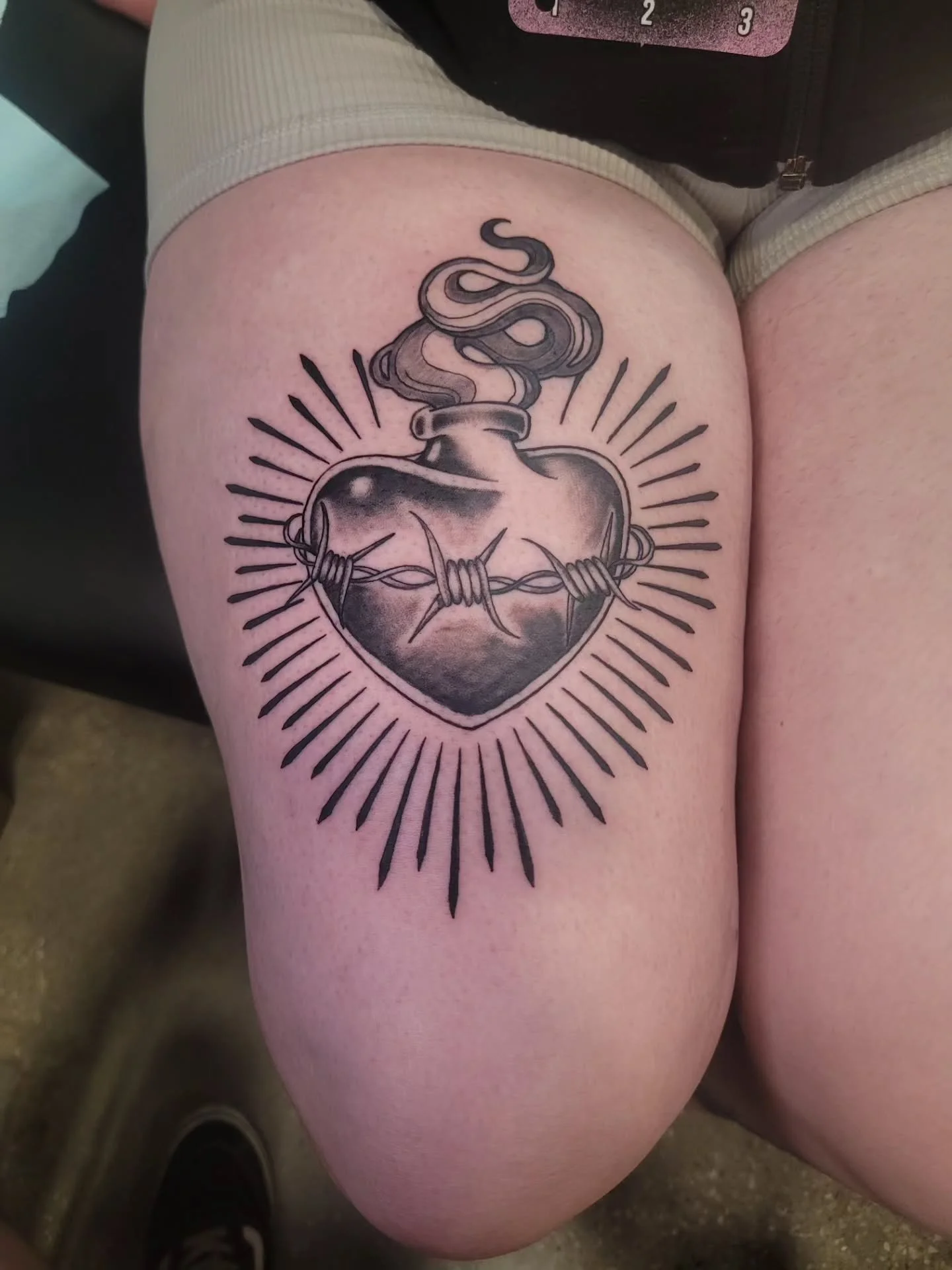 I'm a few days late, but I had an absolute blast at the @kansascitytattooartsfestival last weekend! 

I had the pleasure of doing a sacred heart on Friday, and then I spent Saturday and Sunday blasting an awesome DBZ piece on my bestest buddy, @hick_