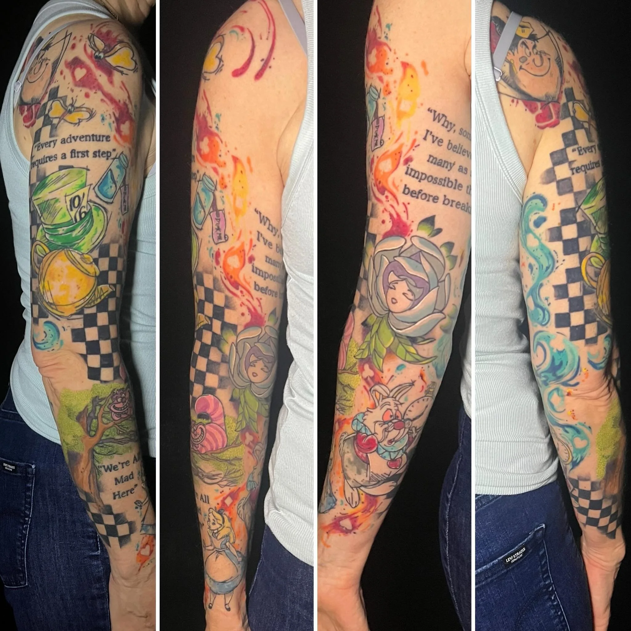 ✨ Healed ✨ Alice in wonderland sleeve for the beautiful @alice.olmstead.7 

Alice in wonderland is one of my all time favorite childhood movies! I had so much fun bringing this together, it&rsquo;s always bittersweet when a project you love so much c