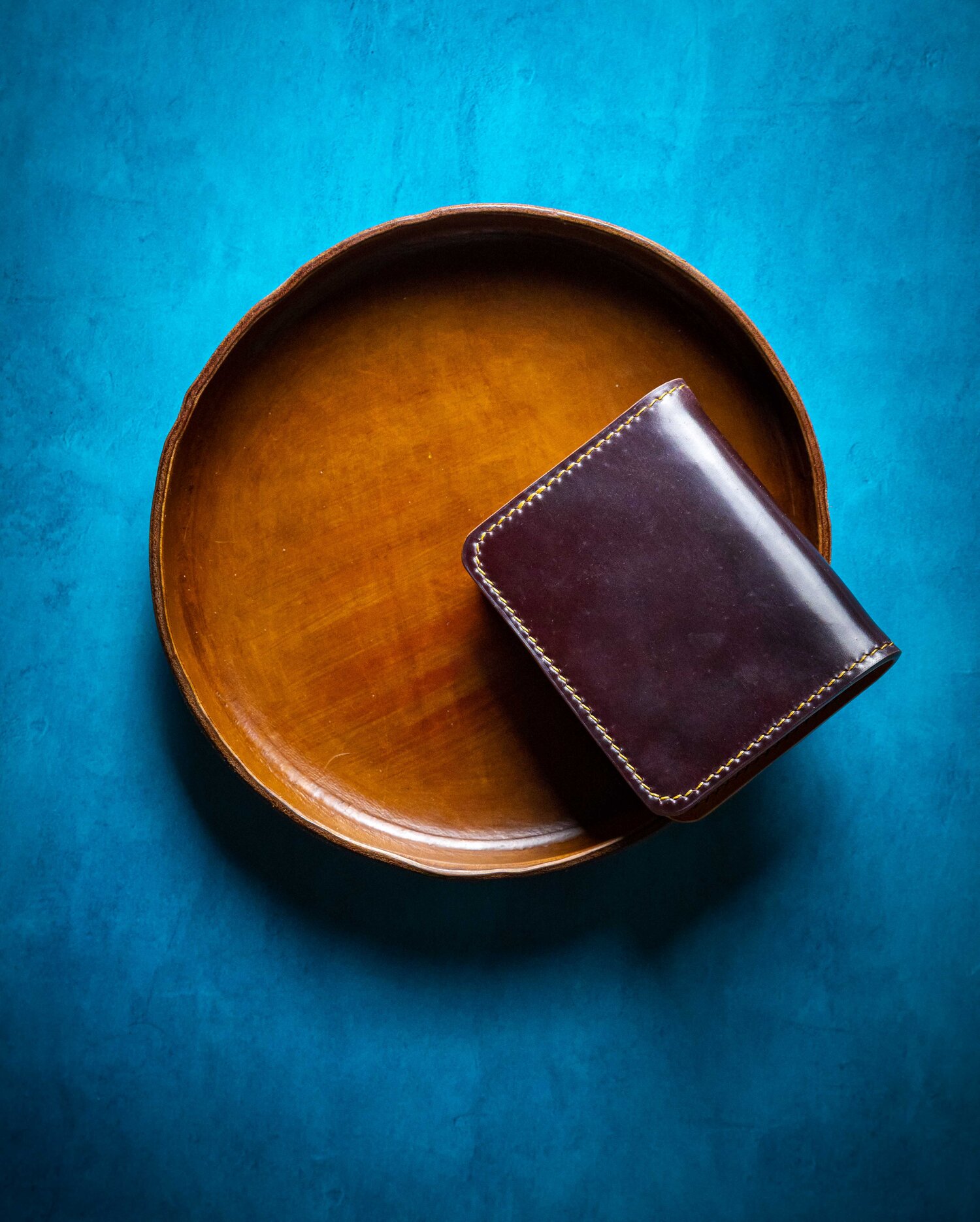 Blue Shell Cordovan Bifold Wallet With Black Buttero Interior