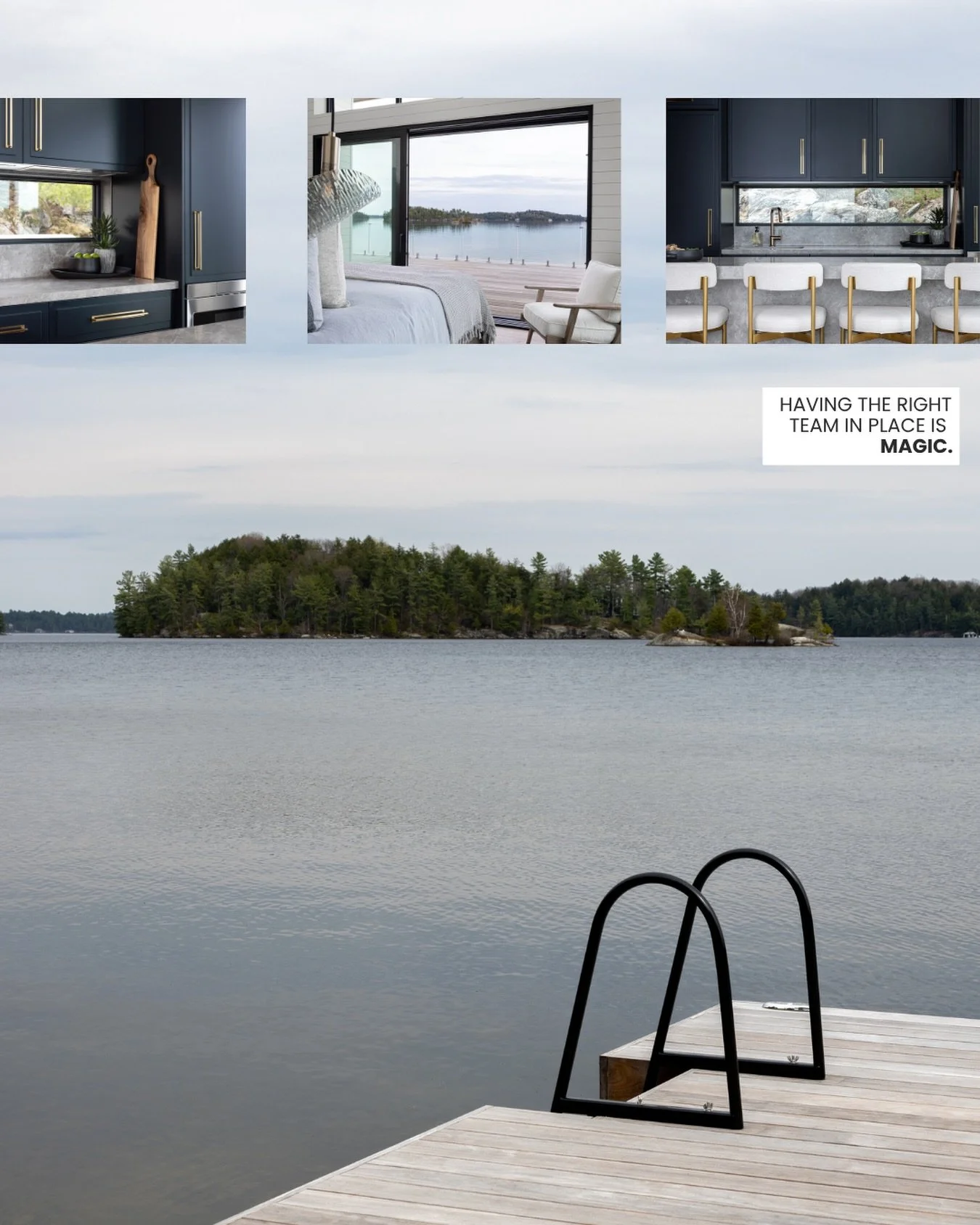 When a builder and a designer are speaking the same language from day one, you can see it in the finished room &mdash; the fireplace wall that reads as one continuous gesture, the sightlines pictured framed out to the water. On this lakeside build, t