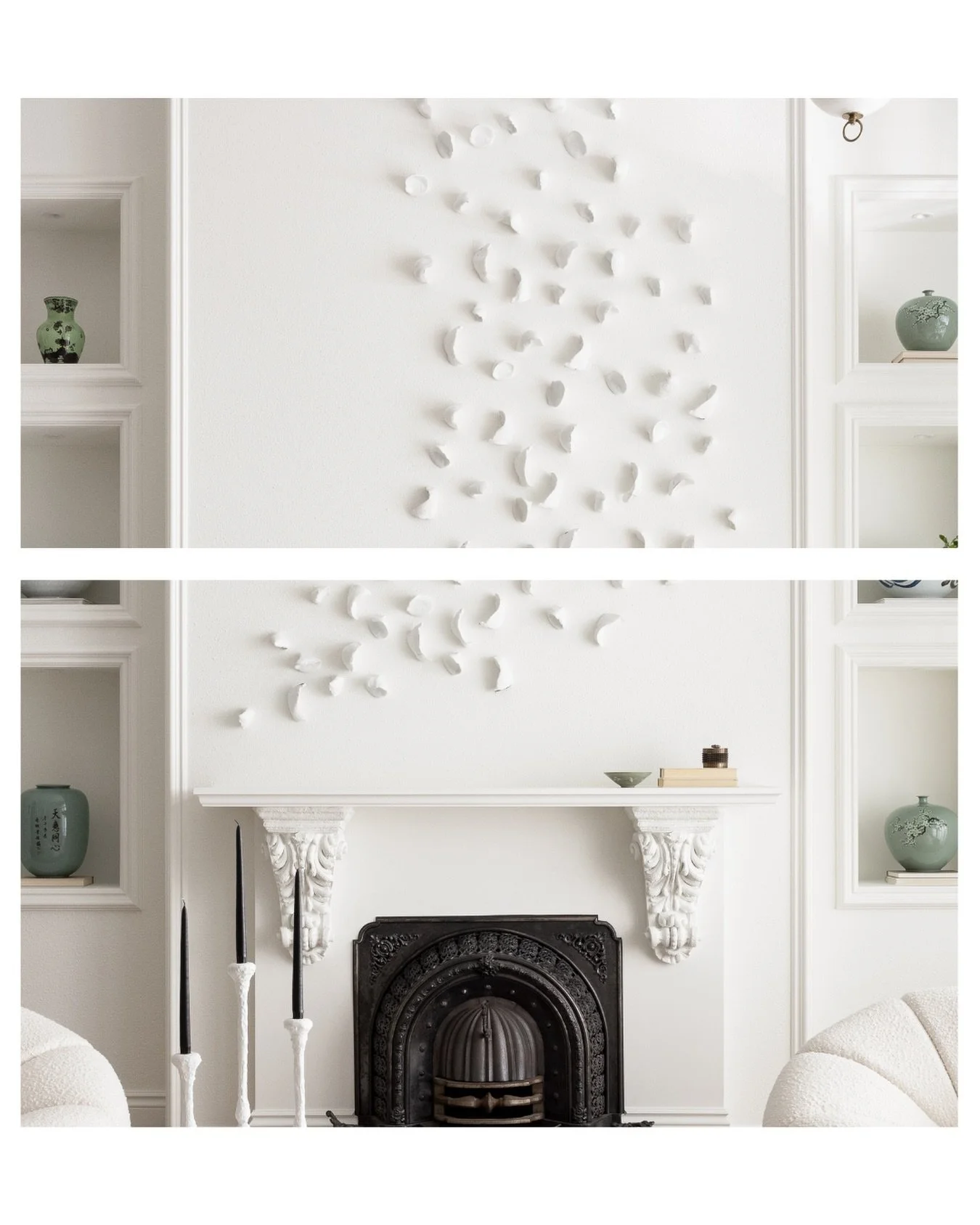 Some rooms don&rsquo;t need translating.
The plasterwork above the mantel, the marble settling in underfoot, the quiet repetition of texture against texture &mdash; nothing here is arguing with the architecture. It&rsquo;s finishing its sentence. We 