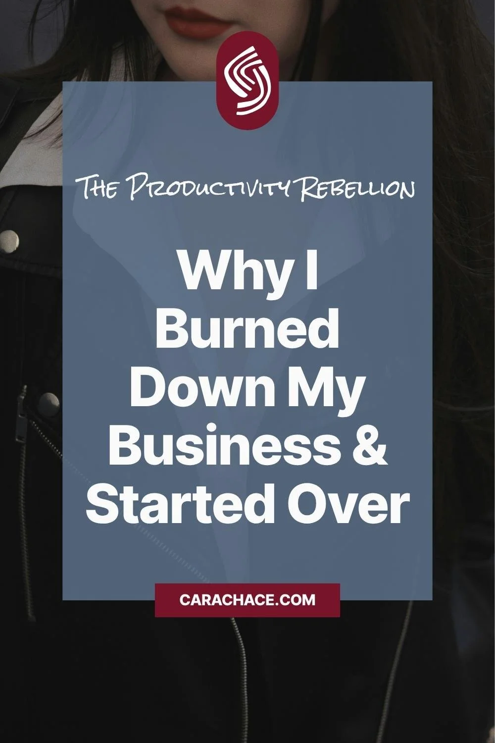woman in leather jacket - why I burned down my business pin image
