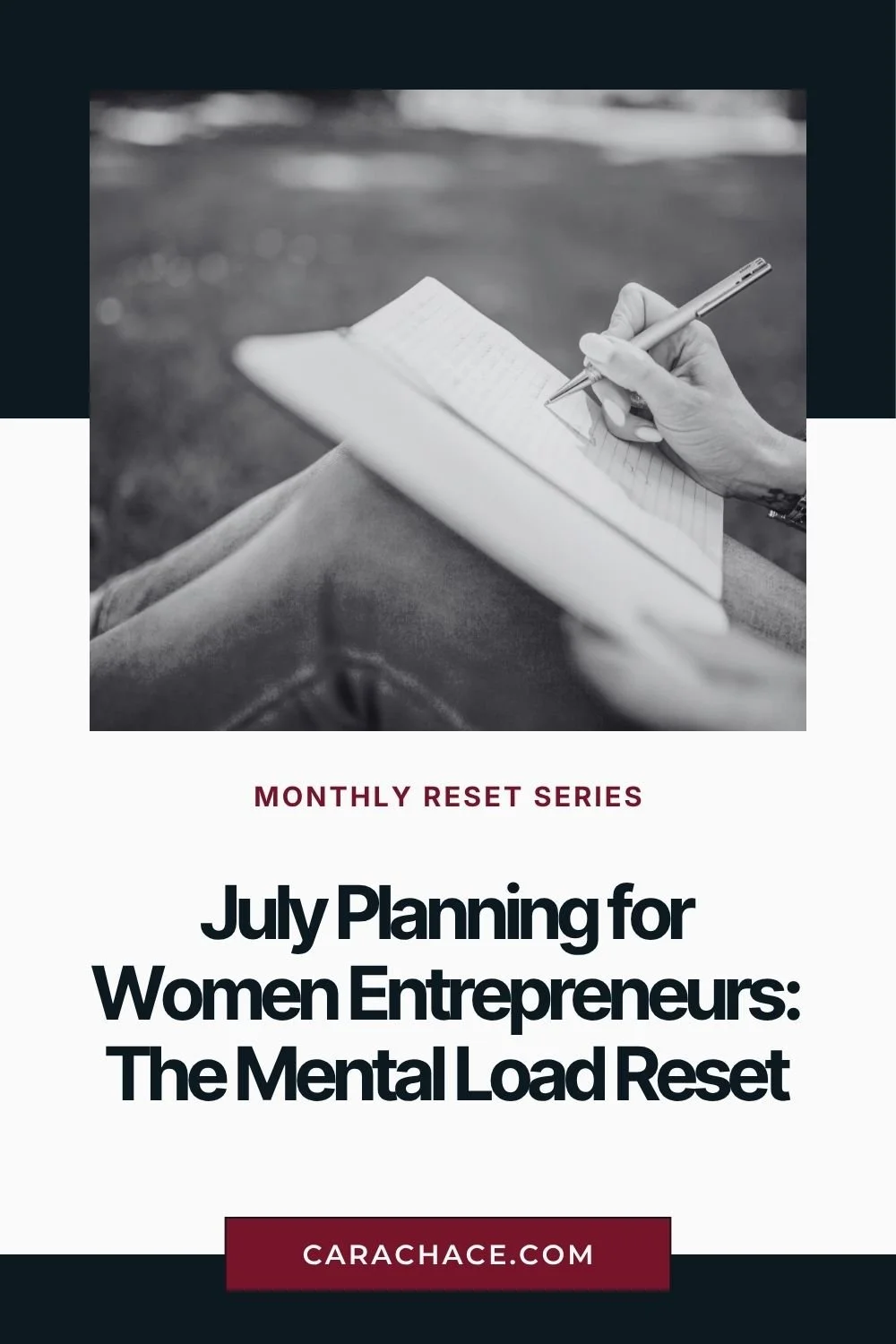 Hand writing in a notebook outdoors — July planning for women entrepreneurs on sharing the mental load
