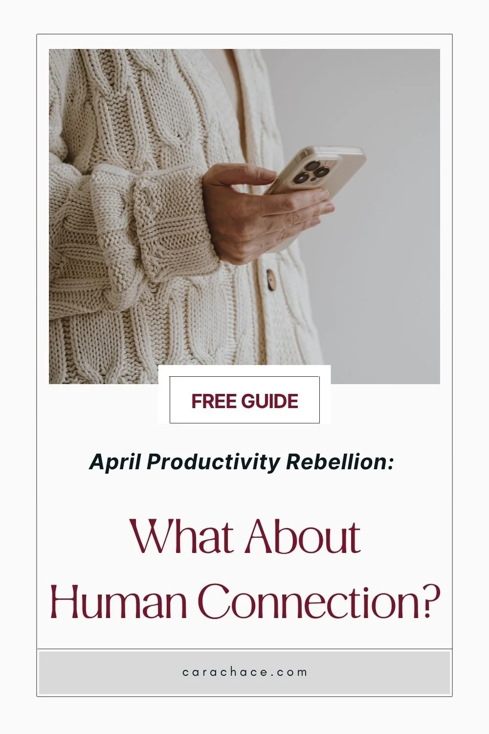 woman in white sweater holding a phone, representing social media burnout and the loss of human connection