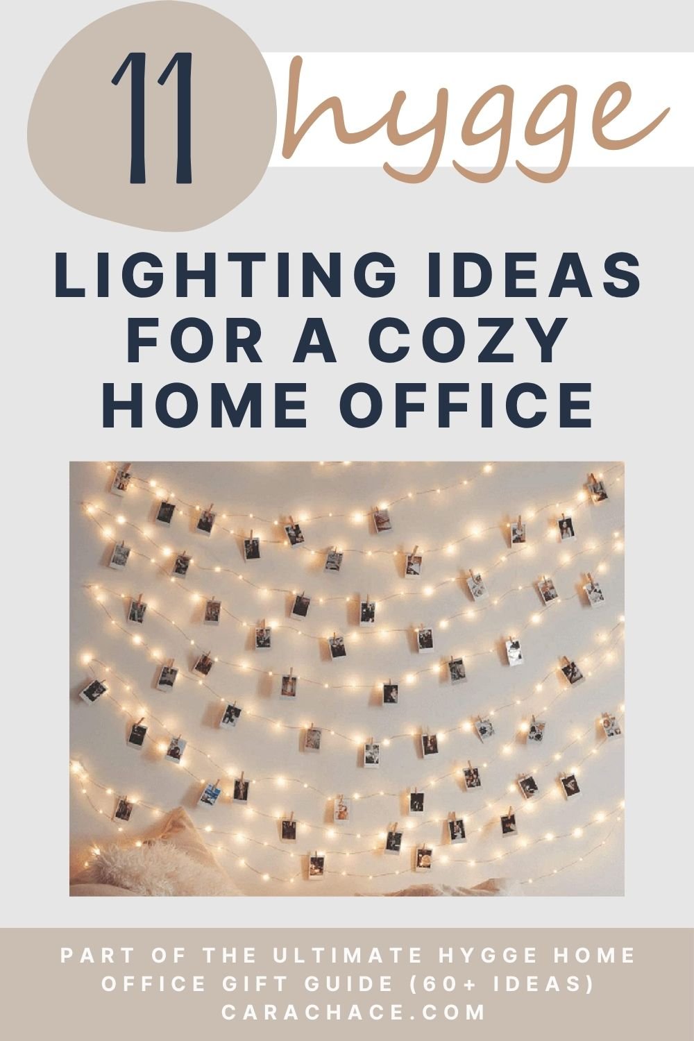 String lights with photo clips glowing warmly above a cozy blanket, 11 hygge lighting gift ideas
