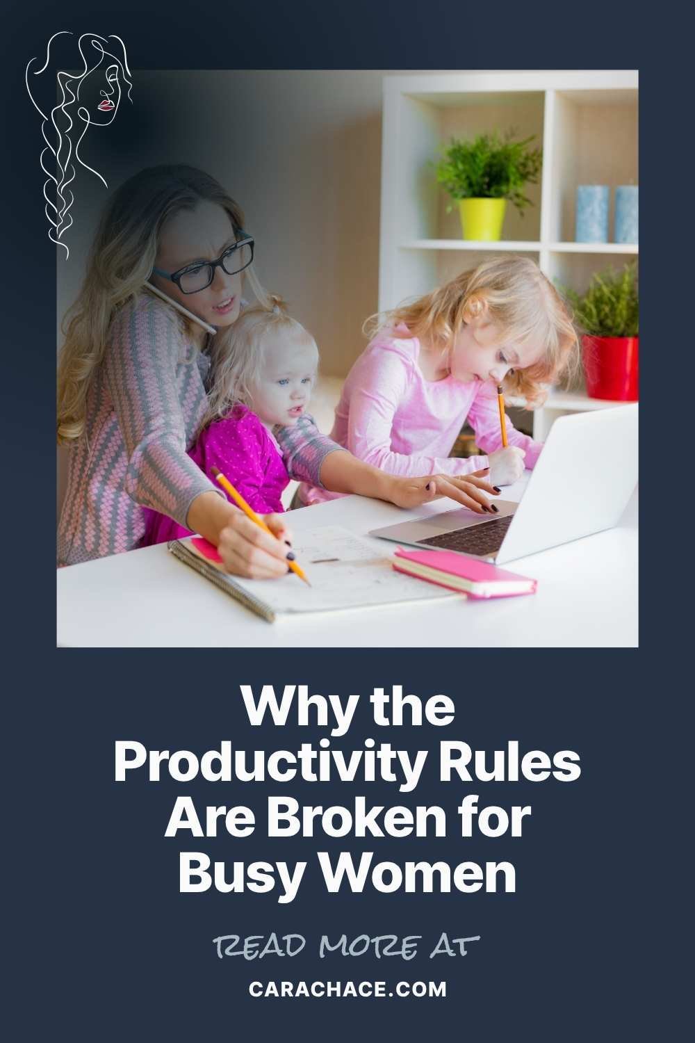 busy mom trying to work with kids blog pin image